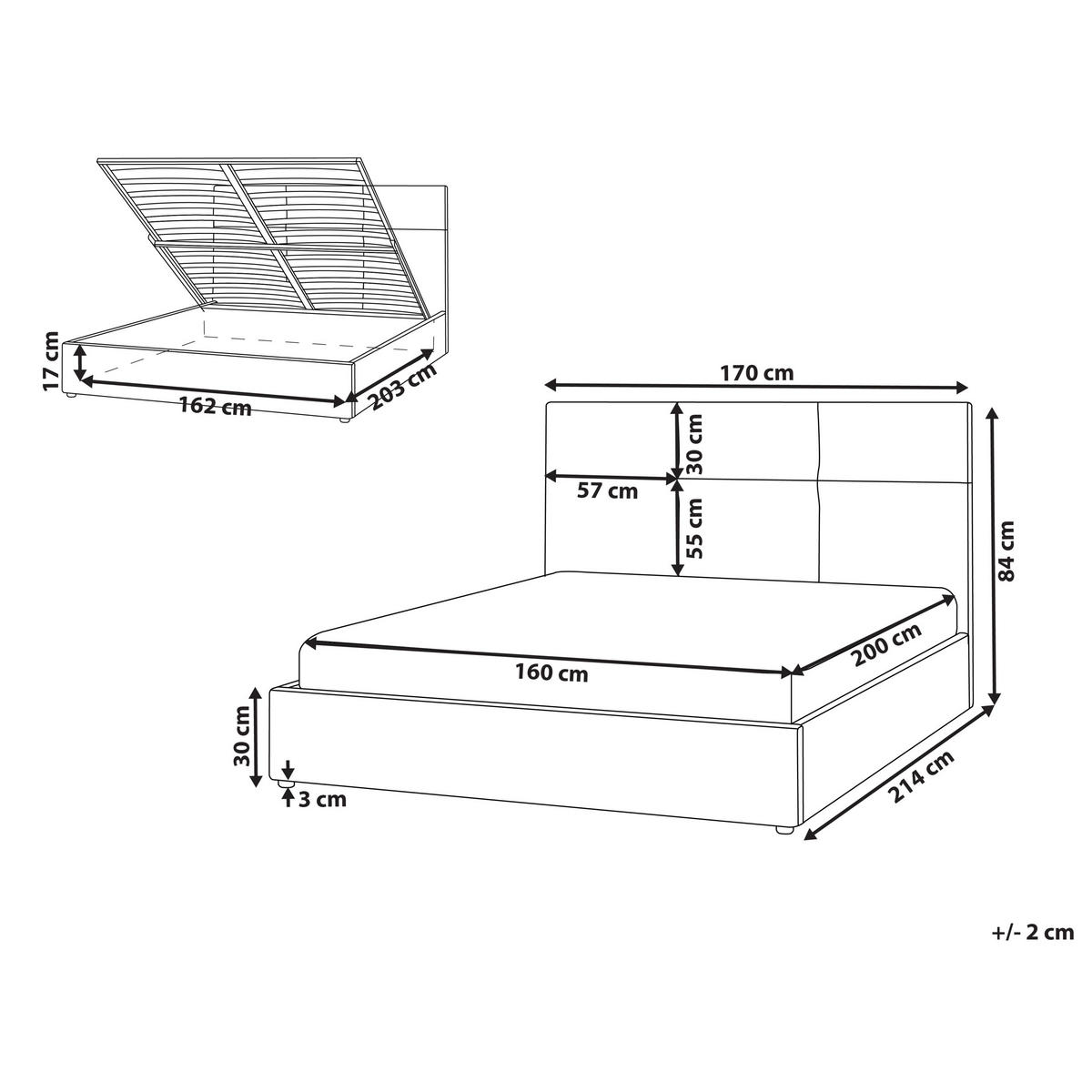 POLSTERBETT 160x200 cm Weiß Lagord - Creme, Textil (160/200cm) - Beliani