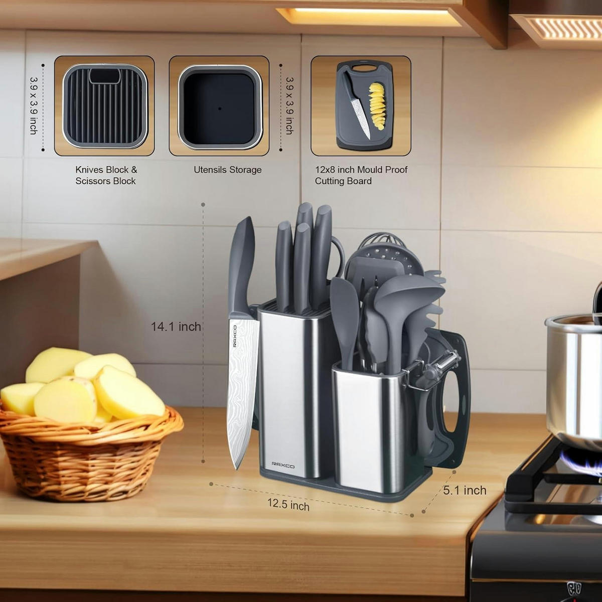KÜCHENMESSERSET 18-teiliges Set Grau - Multicolor, Metall