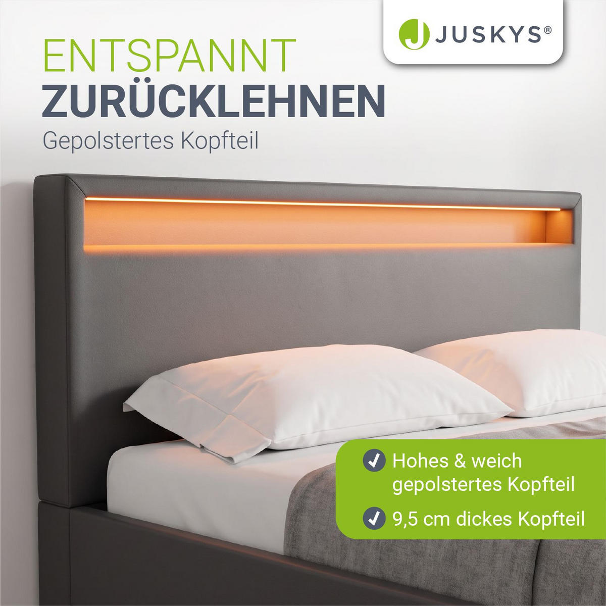 POLSTERBETT Lyon mit Matratze dunkelgrau 140x200cm - Grau, Textil (140/200cm) - Juskys