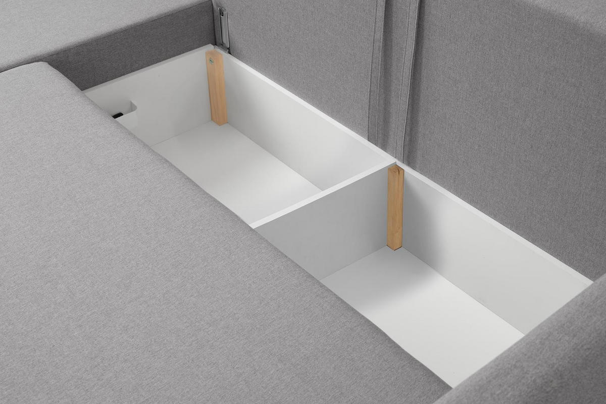 ECKSOFA Kriso Grau, mit Schlaffunktion und Bettzeugstauraum - Grau, Holzwerkstoff (217/138cm) - Bettso