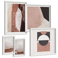 BILDER SET 5er Set - 50x50 cm & 20x30 cm & 40x60 cm Weißer Rahmen - Abstrakte braune Muster - Weiß, Kunststoff (40/60cm) - TULUP