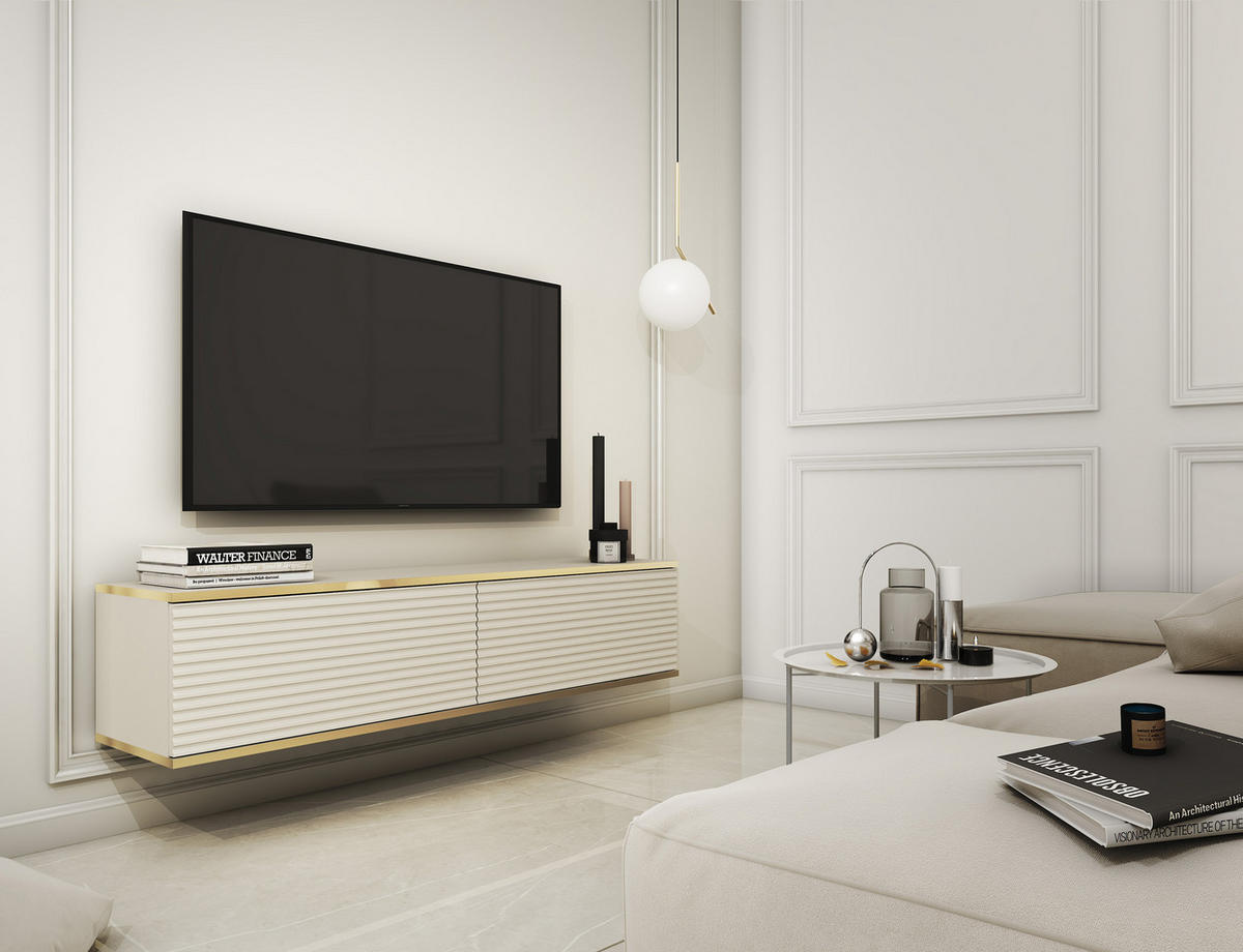 TV-HÄNGEBOARD Mucalma Beige mit geriffelten Fronten 135 cm - Beige, Holzwerkstoff (135/30/32cm) - Selsey