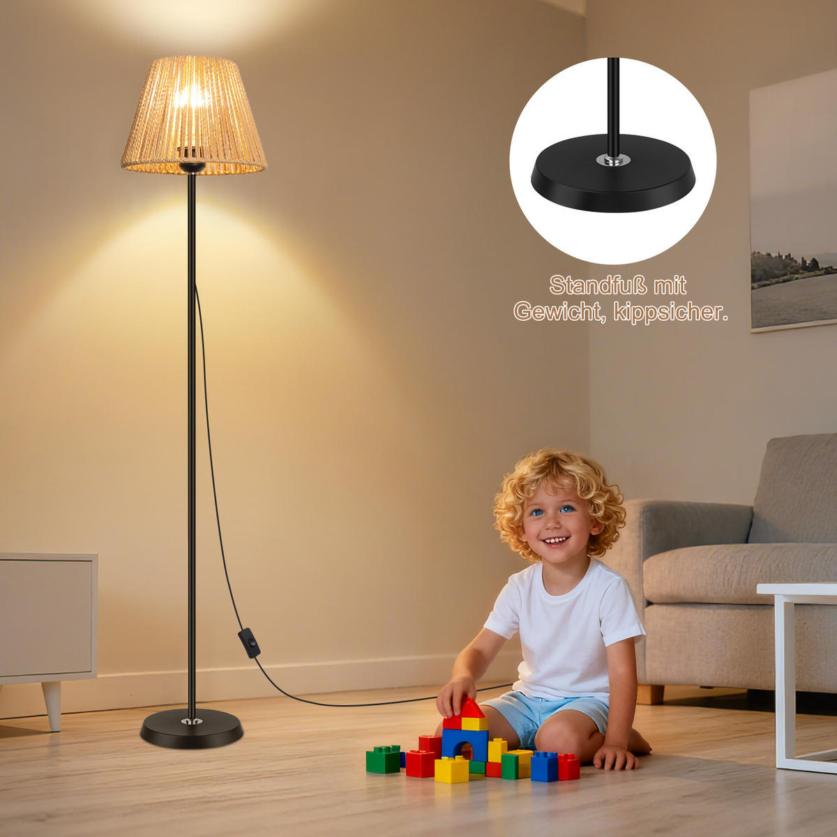 STEHLAMPE FL1071A Ohne Leuchtmittel - Schwarz, Metall (22/22/170cm) - LOVHAUS