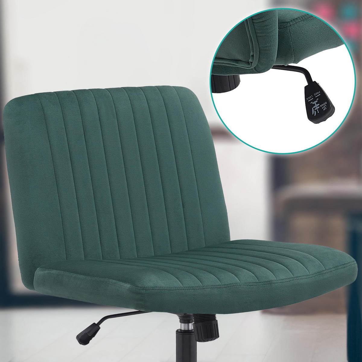 BÜROSTUHL Lynox Samt grün - Schwarz/Grün, Metall (62/98/65cm) - TPFLiving