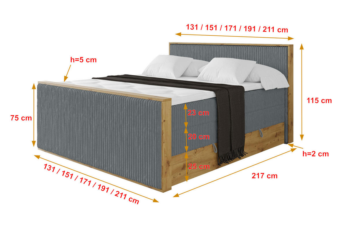 BOXSPRINGBETT LOLLI9 -Z-KING 200x200 - H3/H4 Dunkelgrau - Dunkelgrau, Holzwerkstoff (200/200cm) - ALTDECOR
