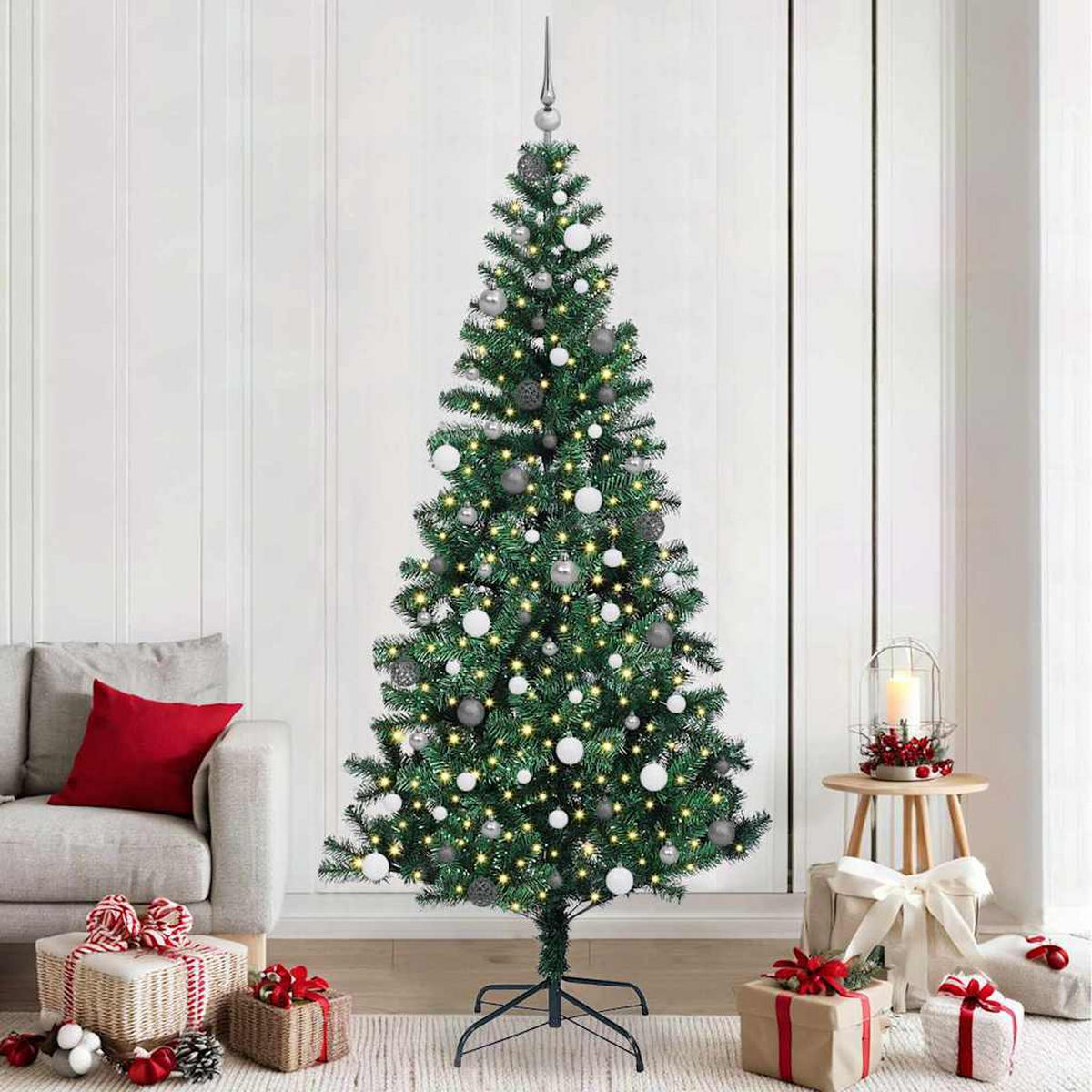 WEIHNACHTSBAUM Künstlicher Vorbeleuchteter Haltbar 120/120/240 cm Grün PVC - Schwarz, Kunststoff (240cm) - vidaXL