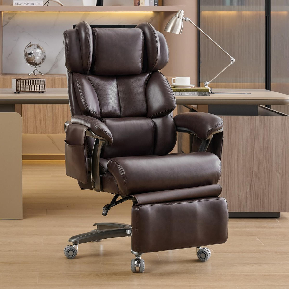 CHEFSESSEL mit Massage-Heizung Braun - Braun, Naturmaterialien (76.5/121.5/85.5cm)