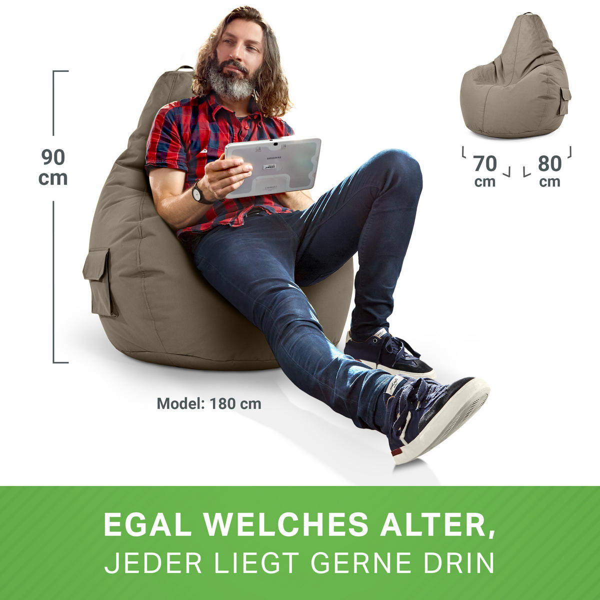 SITZSACK Lounge Chair "Cozy" 80x70x90cm - Braun, Textil (70/90/80cm) - Green Bean