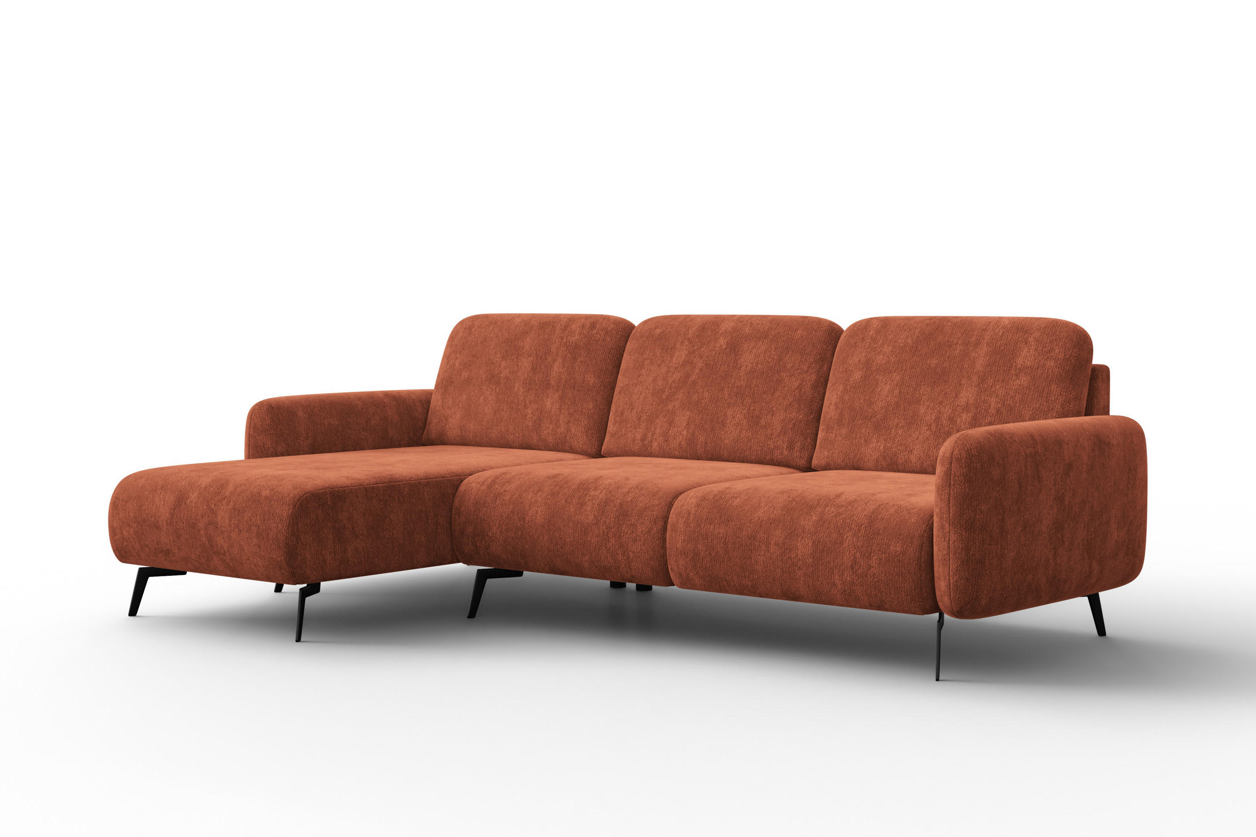 ECKSOFA FEBE 4-Sitzer LINKS, rostroter Chenille-Stoff - Rostfarben/Schwarz, Holz/Textil (264/157cm) - Wozimo