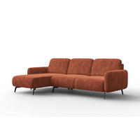 ECKSOFA FEBE 4-Sitzer LINKS, rostroter Chenille-Stoff - Rostfarben/Schwarz, Holz/Textil (264/157cm) - Wozimo