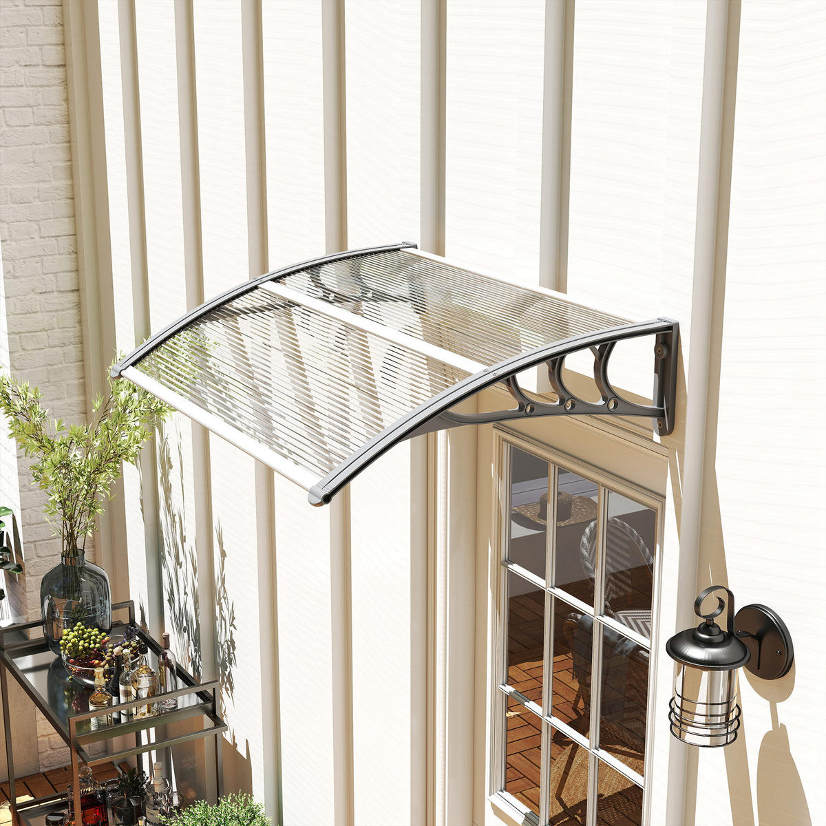 VORDACH-FÜR-HAUSTÜR Polycarbonat Silber - Silberfarben, Kunststoff (75/23/100cm) - Outsunny