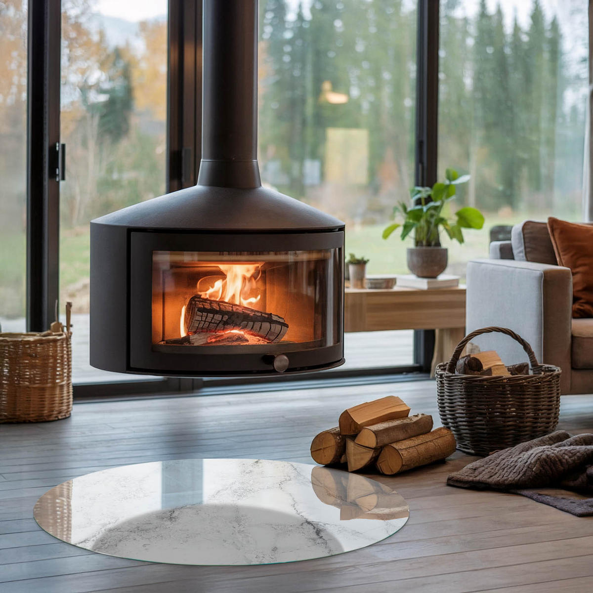 GLASPLATTE für Kamin Ø 90 cm - Weiß, Glas (90/90/0.4cm) - TULUP
