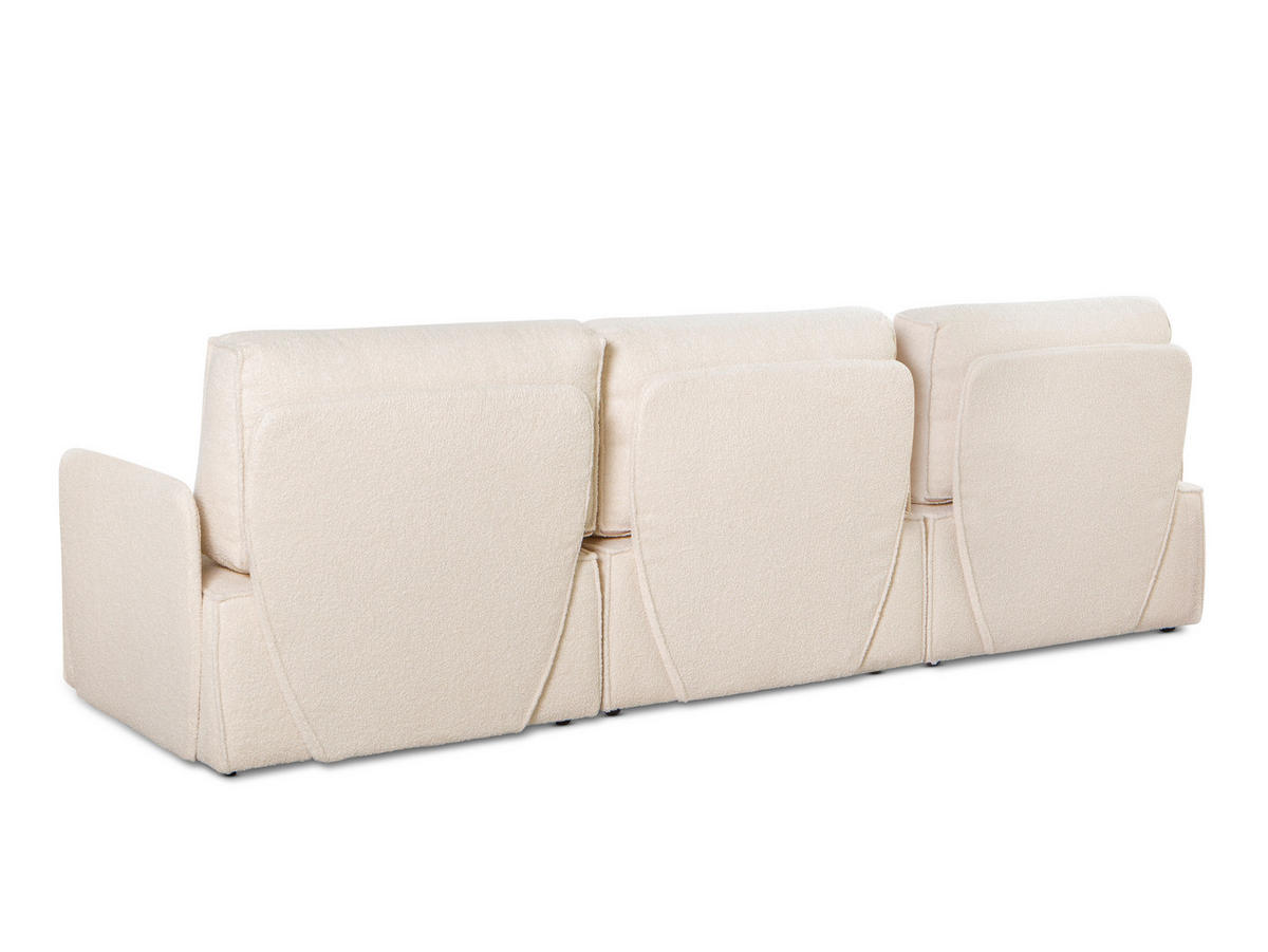 3-SITZER-SOFA Chaiselongue bezogen Bouclé und Kiefernholz Schneeweiß LEA - Weiß, Textil (278/87/90cm) - RNT By Really Nice Things