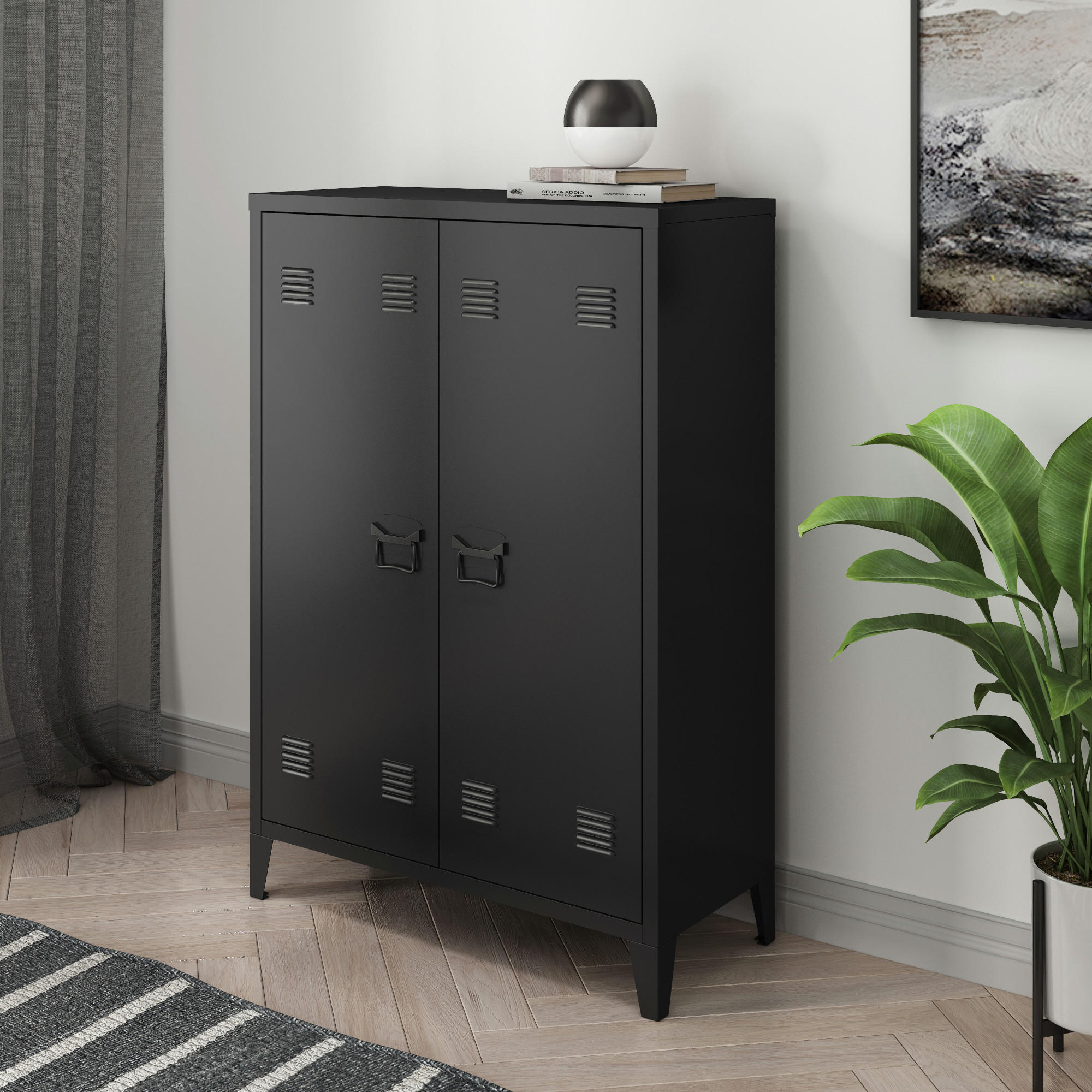 Thumbnail - [en.casa] Metallschrank, Schwarz, Metall, 75x110x33 cm, Arbeitszimmer, Aktenschränke