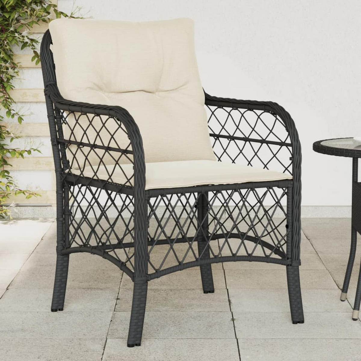 GARTENSTÜHLE Mit Kissen 2er Set Schwarz Poly Rattan - Schwarz, Kunststoff (58.5/86/67cm) - vidaXL