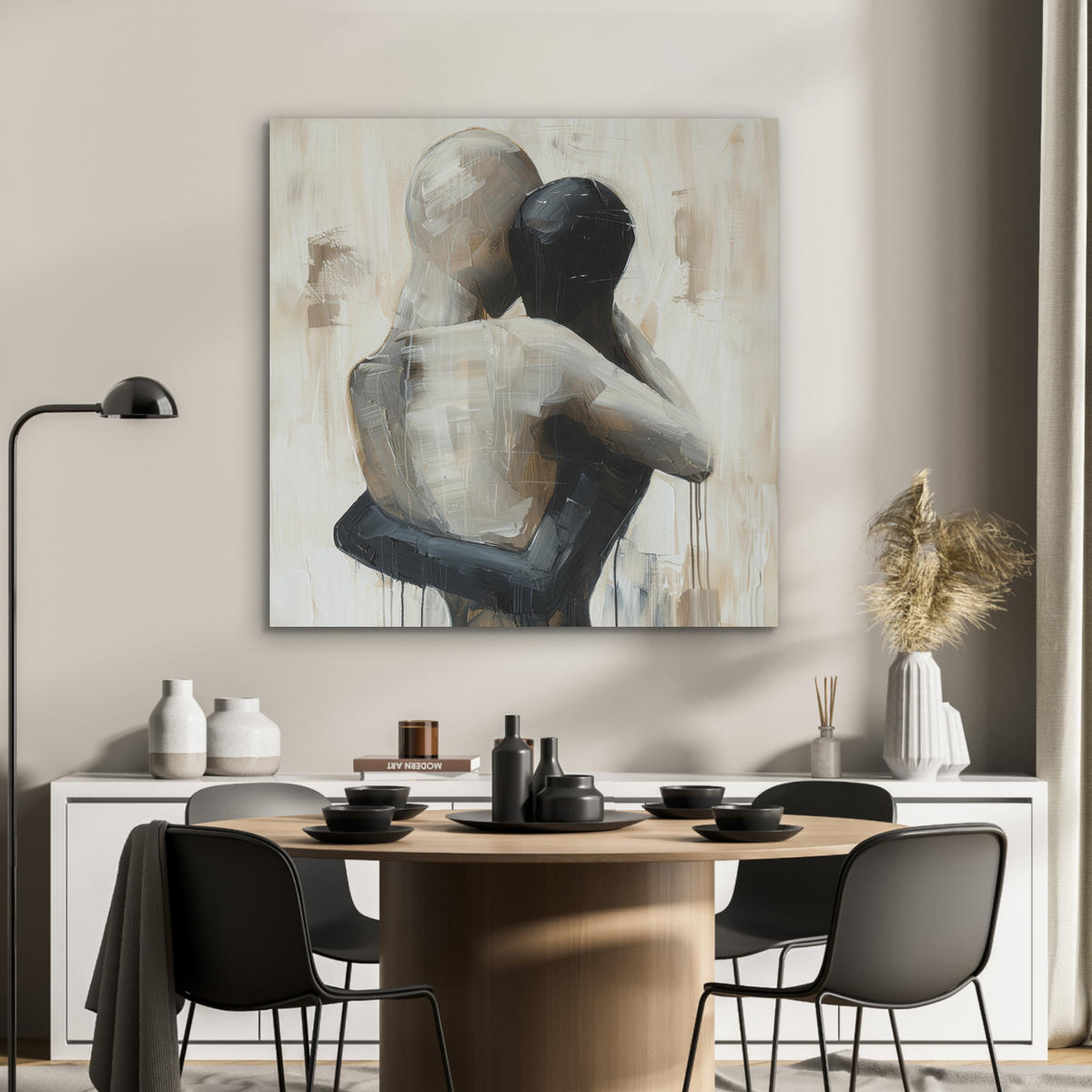 AKUSTIKPANEEL Abstrakt - Liebe - Schwarz und weiß - Modern 90x90 cm - Schwarz, Textil (90/0.9/90cm) - MuchoWow