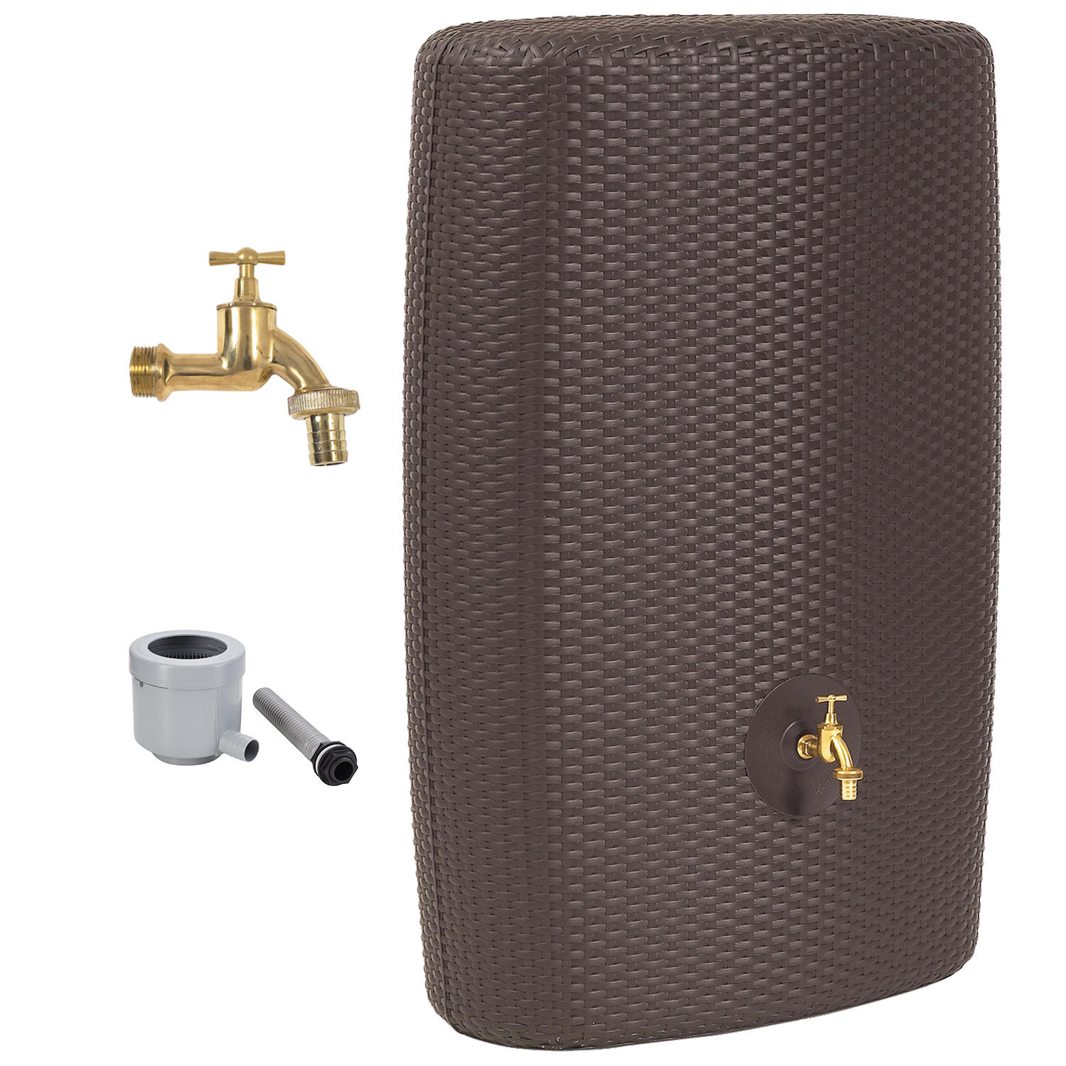 WANDTANK Komplett-Set 300 L mocca inkl. Messing-Auslaufhahn und Fallrohranschluss - Mokka, Kunststoff (40/118/80cm) - GARANTIA