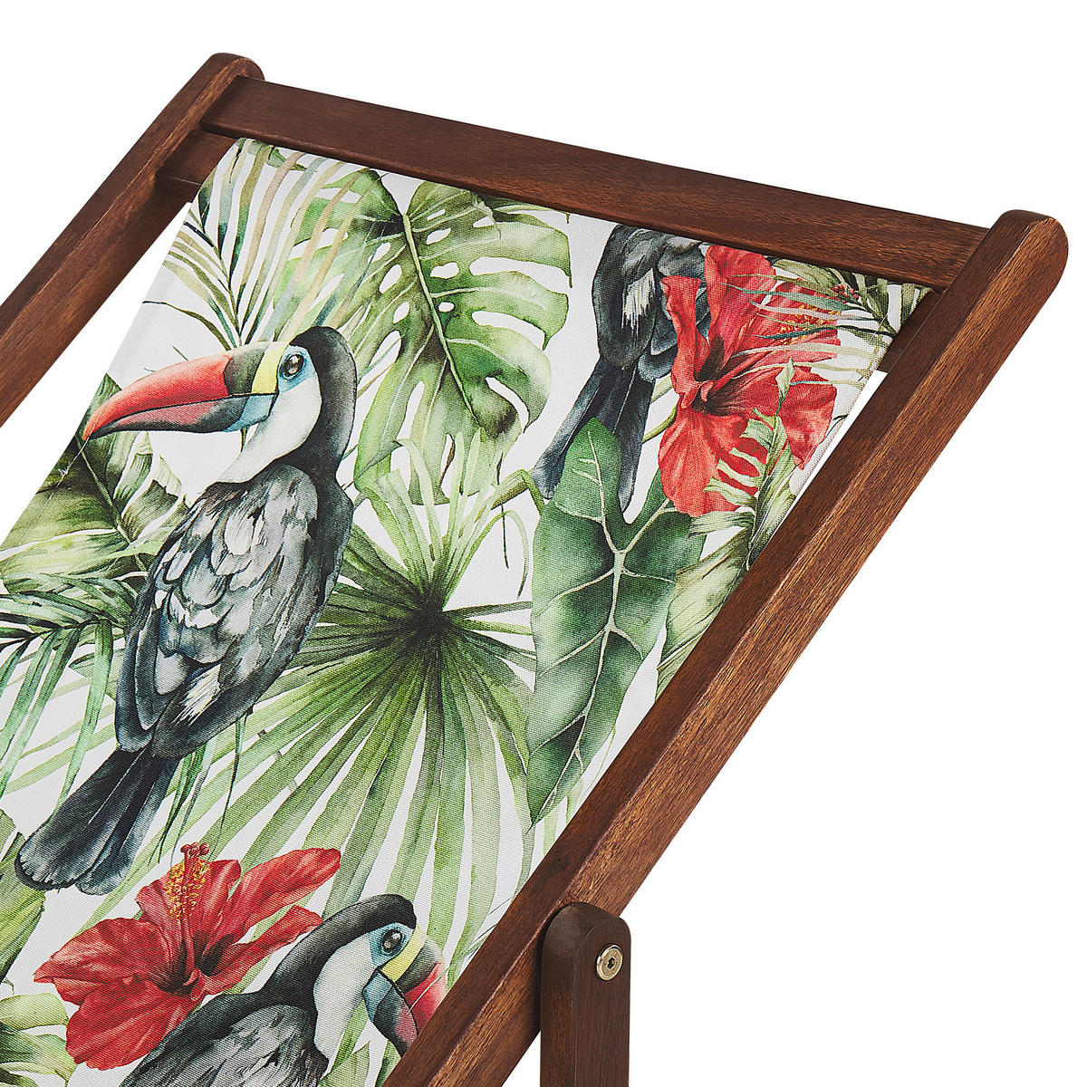 GARTENLIEGE 2er-Set dunkelbraun Textil weiß/mehrfarbig Tukanmotiv Anzio - Dunkelbraun/Multicolor, Textil (54/70/97cm) - Beliani