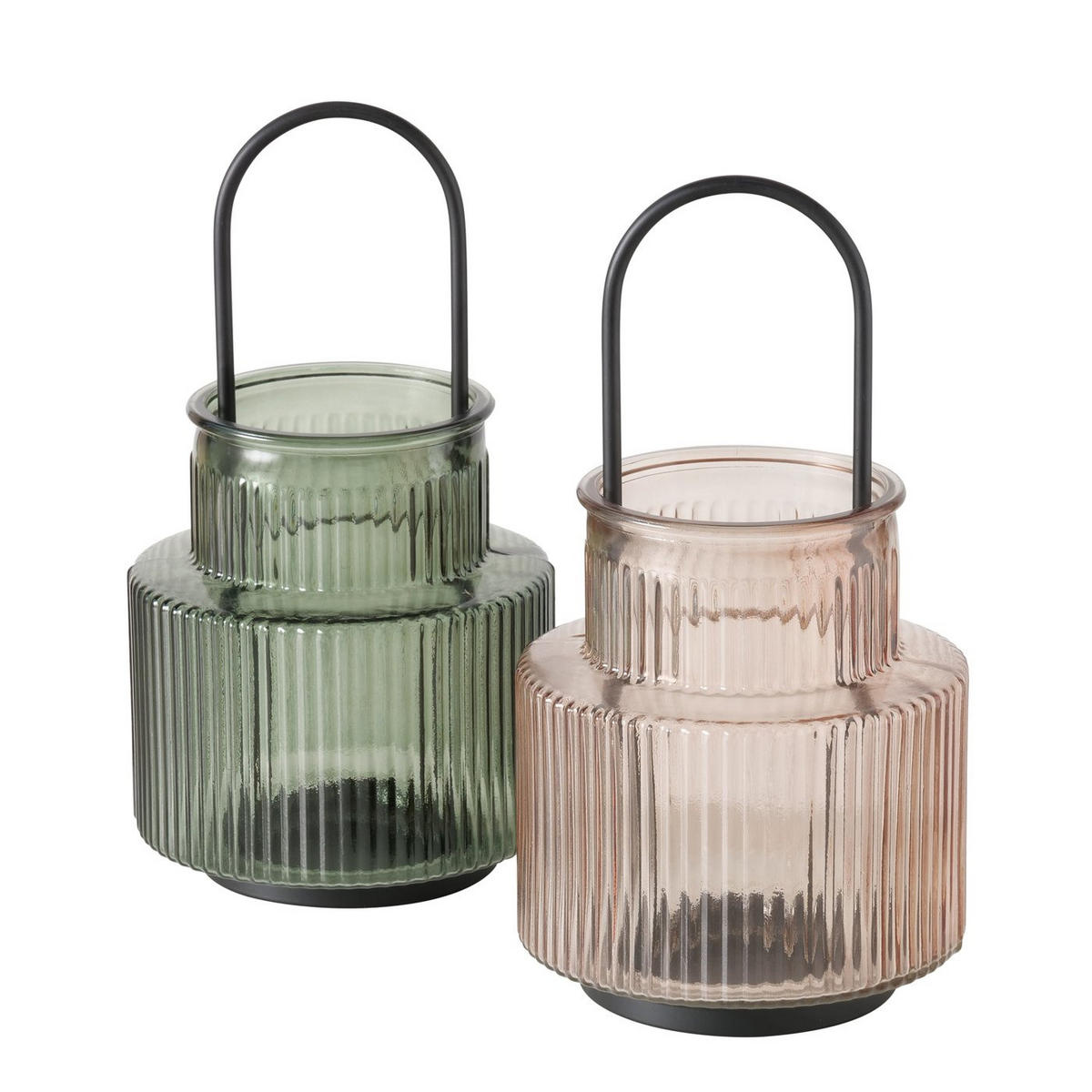GLASLATERNE aus geriffeltem Glas Riffa 12,9/12,9/25,5 cm - Rosa, Glas (12.9/25.5/12.9cm) - Boltze Home