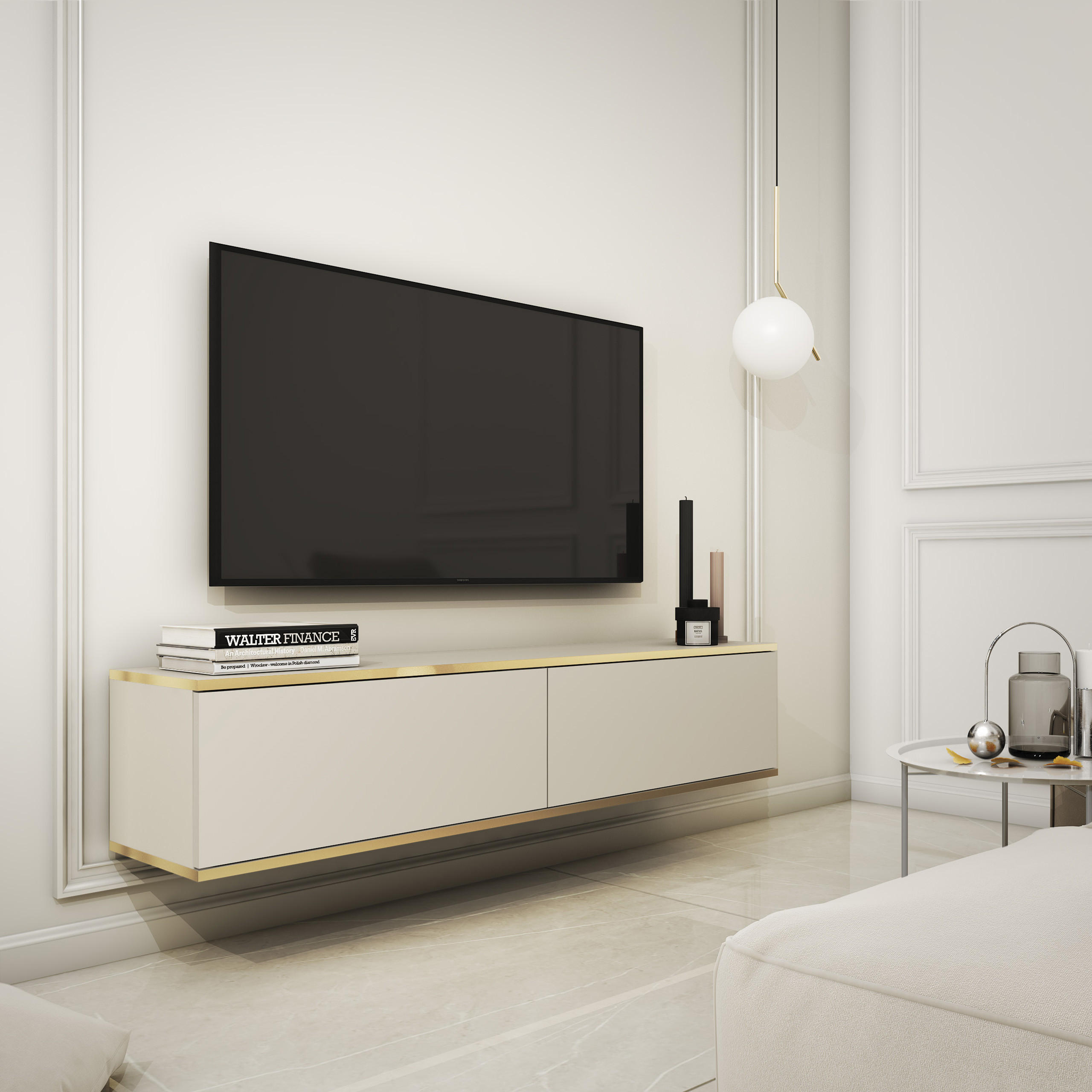 LOWBOARD VENEZIA 135x32x30 cm mit 2 Türen Beige - Beige, Holzwerkstoff (135/30/32cm) - MASSENO