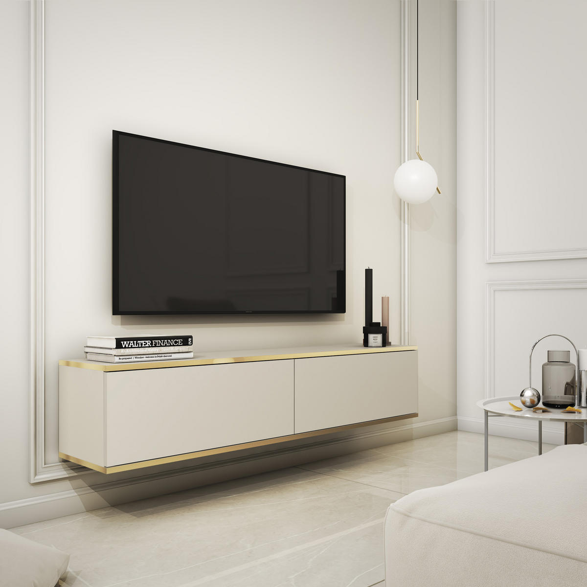 LOWBOARD VENEZIA 135x32x30 cm mit 2 Türen Beige - Beige, Holzwerkstoff (135/30/32cm) - MASSENO