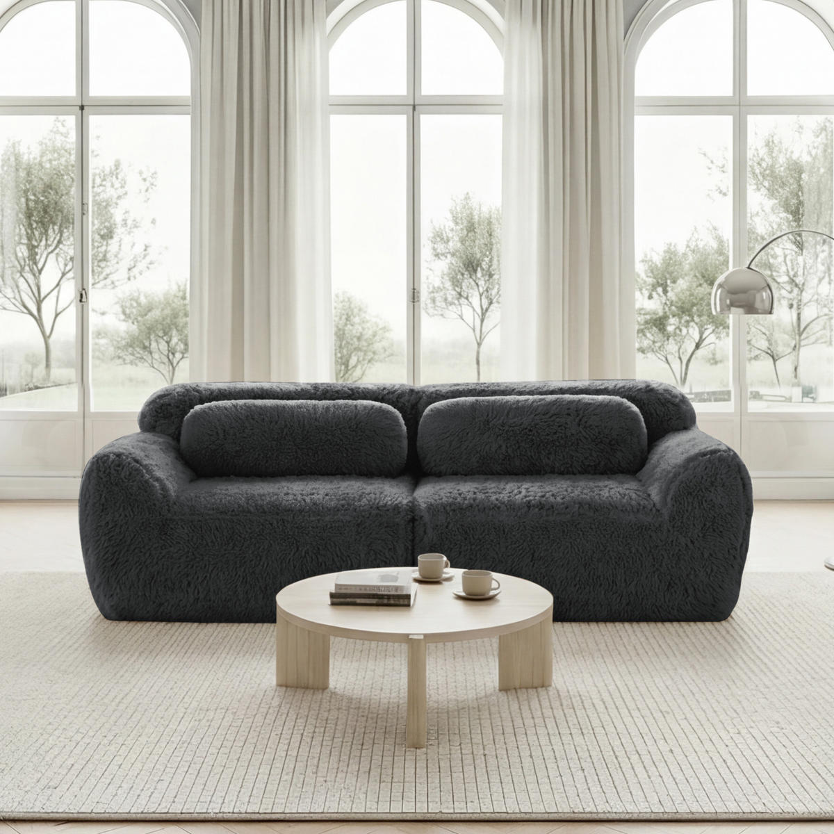 SOFA 2-Sitzer modular rahmenlos Plüsch Grey - Grau, Kunststoff (104/73/204cm) - Meubliv