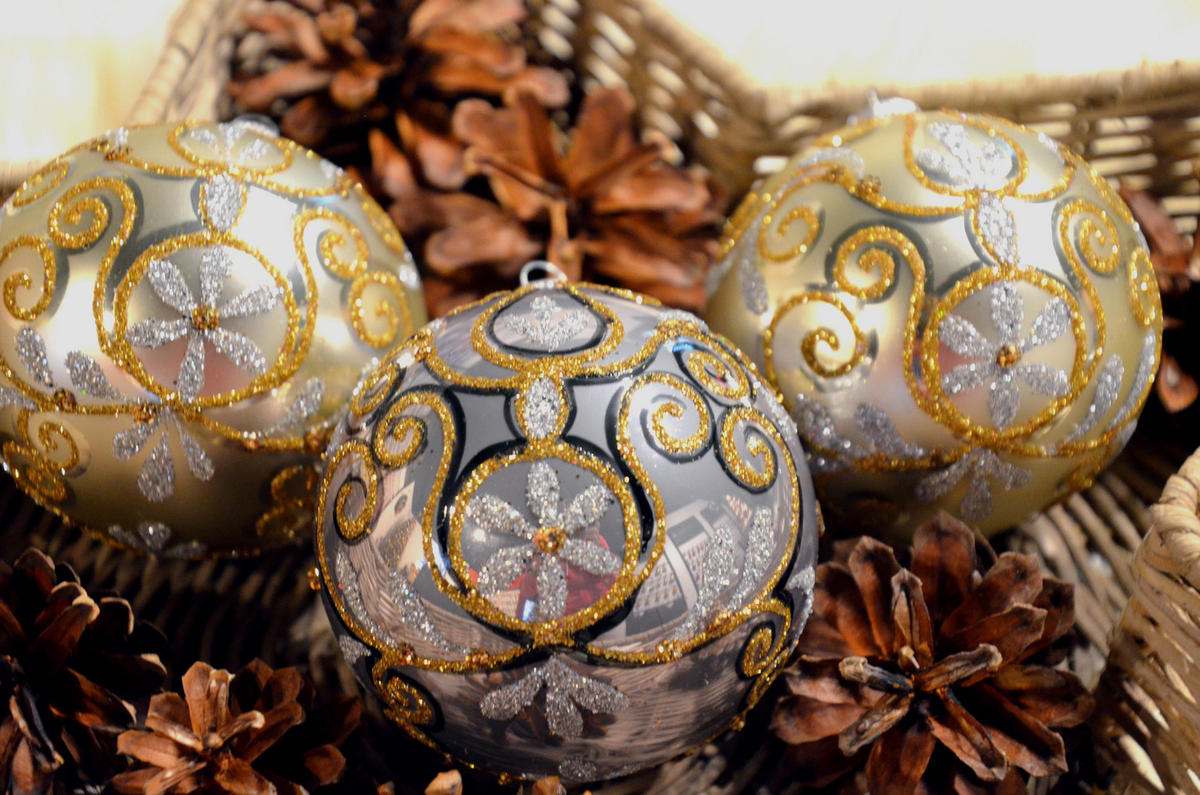 CHRISTBAUMKUGELN Chabli-Stil Goldfarbig 8cm (Glas / 3 Stk.) - Goldfarben, Glas (7/8/7cm) - Krebs Glas Lauscha