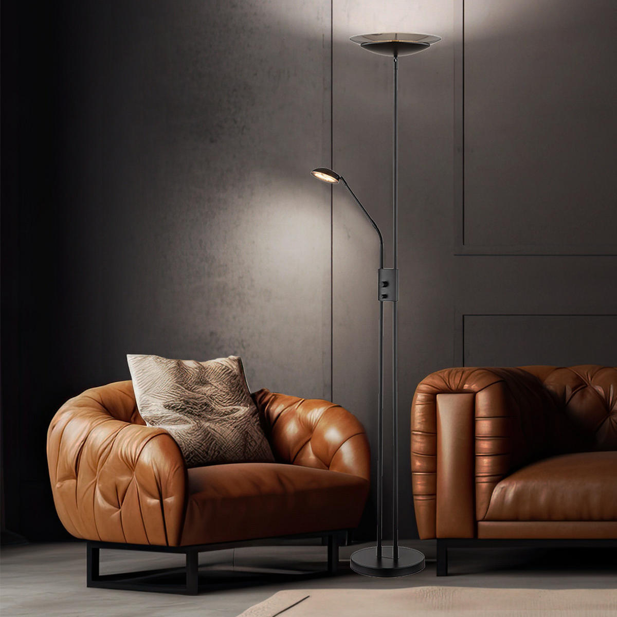 LED STEHLEUCHTE Metall Grau Rauchoptik - Grau, Glas (57/57/178.5cm) - Globo Lighting