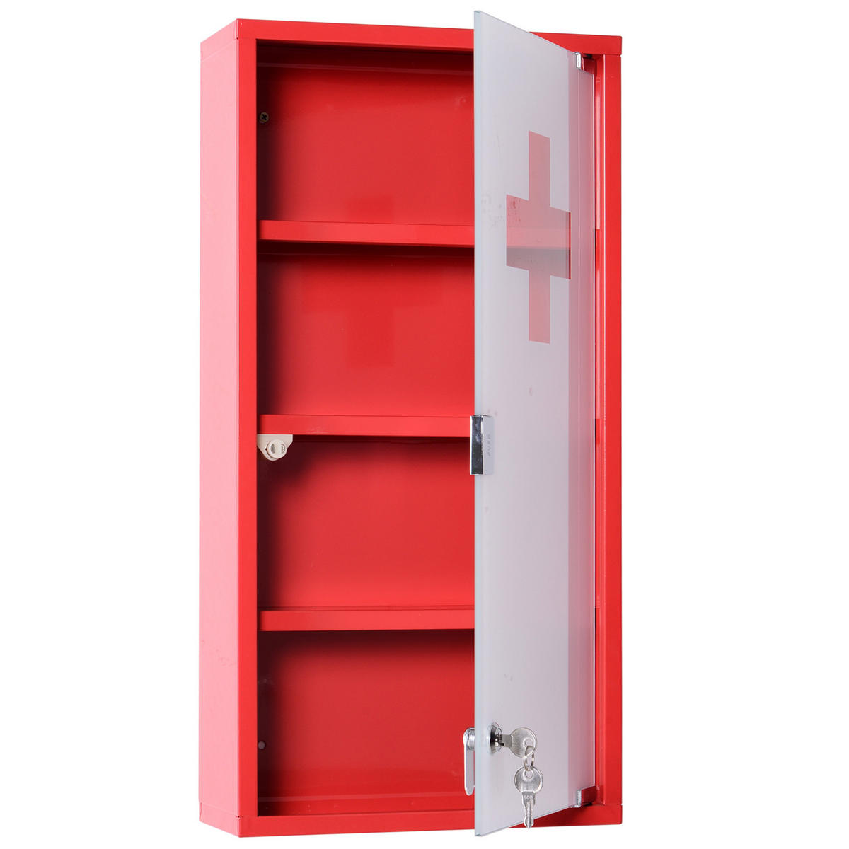 MEDIZINSCHRANK Rot abschließbar 30/12/60 cm - Rot, Metall (30/60/12cm) - PANGIVO