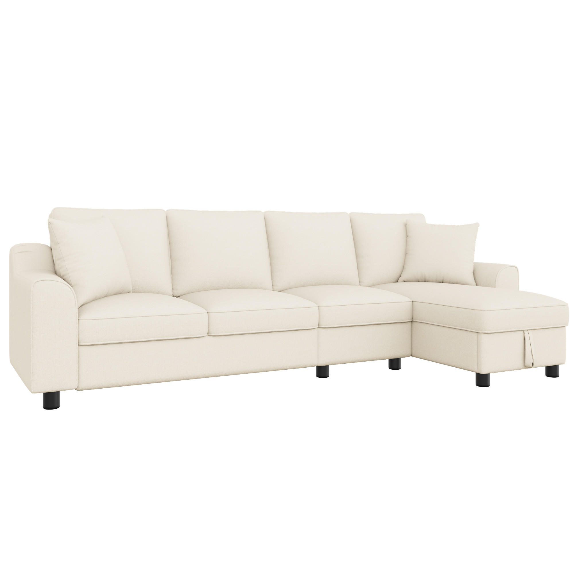 4-SITZER ECKSOFA Chenille Beige mit Stauraum und Getränkehaltern - Beige, Holzwerkstoff/Kunststoff (280/136cm) - WISHDOR