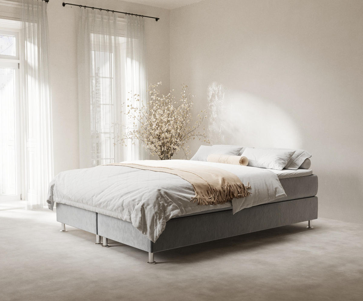 BOXSPRINGBETT Sub Grau 200/200 cm mit Latex-Topper - Silberfarben/Grau, Holz/Holzwerkstoff (200/200cm) - Maison de Reve