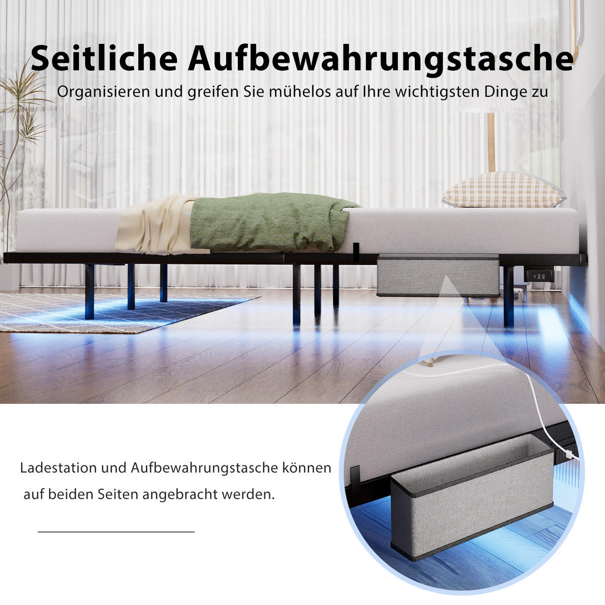 METALLBETT mit LED, 160x200 cm - Schwarz - Schwarz, Metall - KOMHTOM