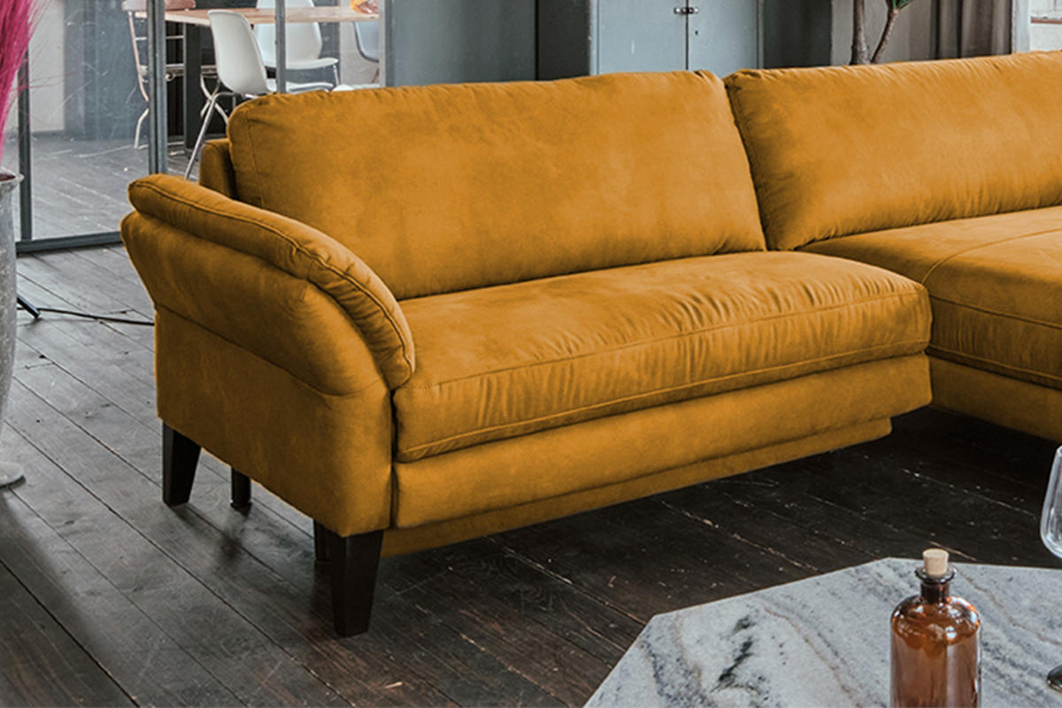 ECKSOFA MIT MOTORISCHER RELAXFUNKTION MALTA Gold Webstoff - Goldfarben/Schwarz, Buchenholz/Textil (302/175cm) - KAWOLA