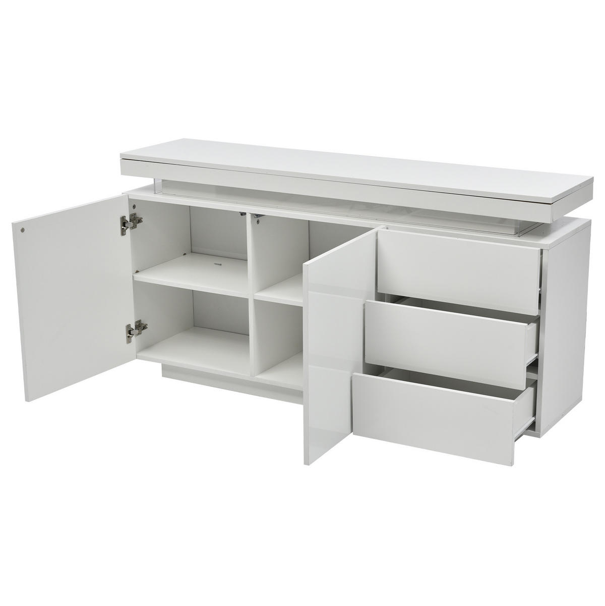 SIDEBOARD 140/35/72,5 cm aus Spanplatte mit LED-Beleuchtung und Hochglanzfront Weiß - Weiß, Holzwerkstoff (140/72.5/35cm) - Modenvie