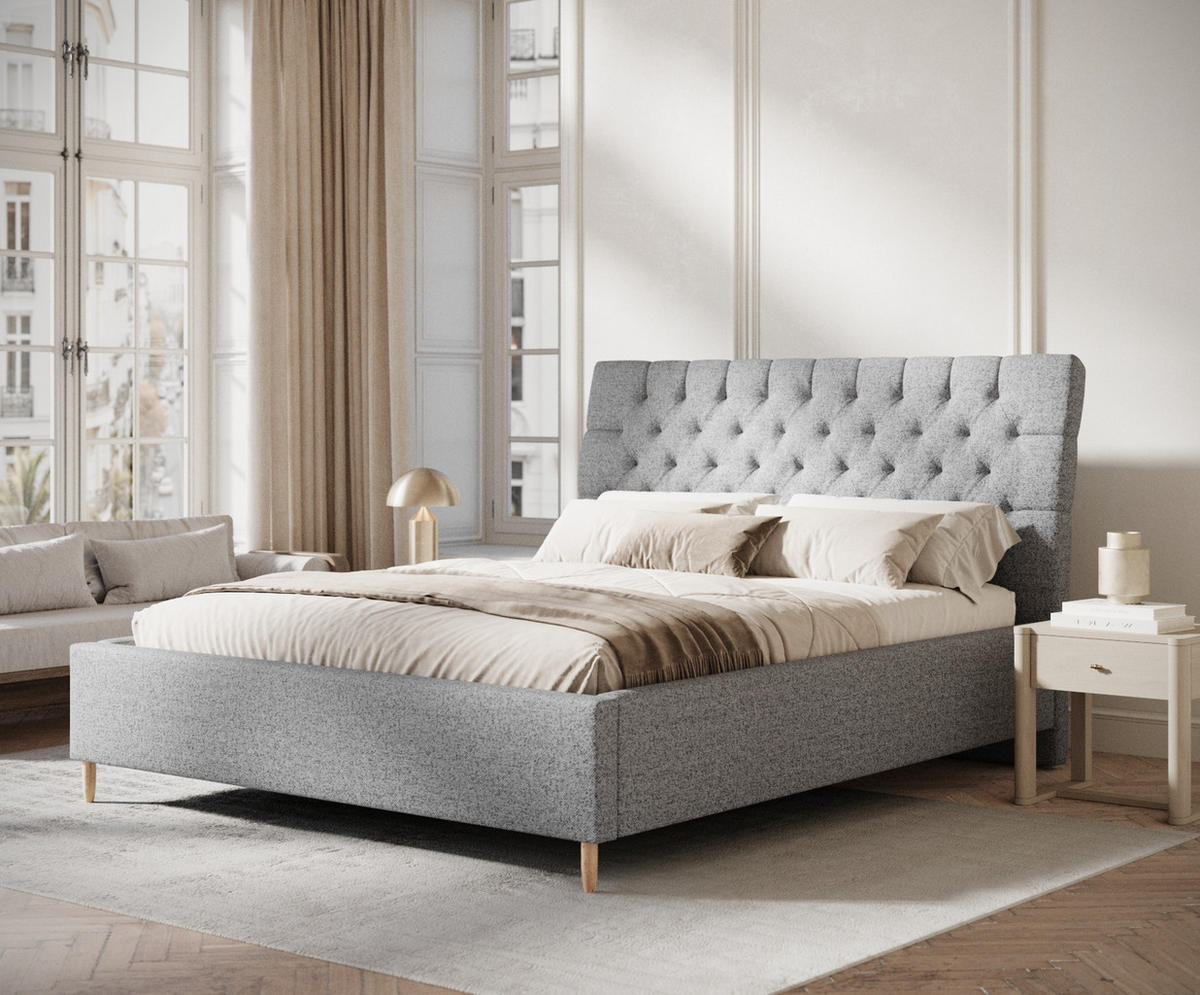 POLSTERBETT Vezzola Grau 120/200 cm im Webstoff - Naturfarben/Grau, Holz/Holzwerkstoff (120/200cm) - Maison de Reve