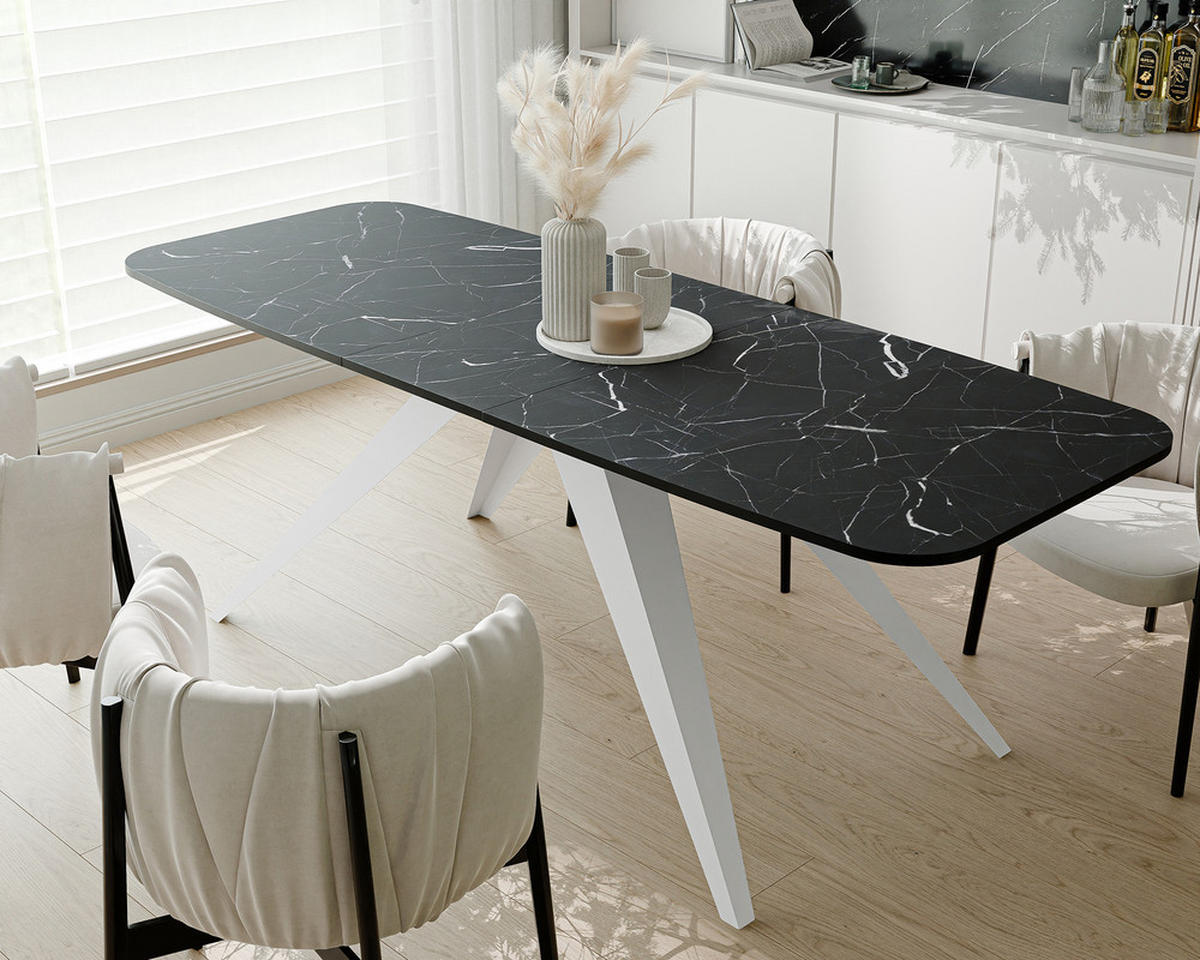 AUSZIEHTISCH FENTO 180/90/76 cm, Weiß / Grigia Pietra (Steingrau) - Weiß/Grau, Holzwerkstoff/Metall (90/180/76cm) - Idohome