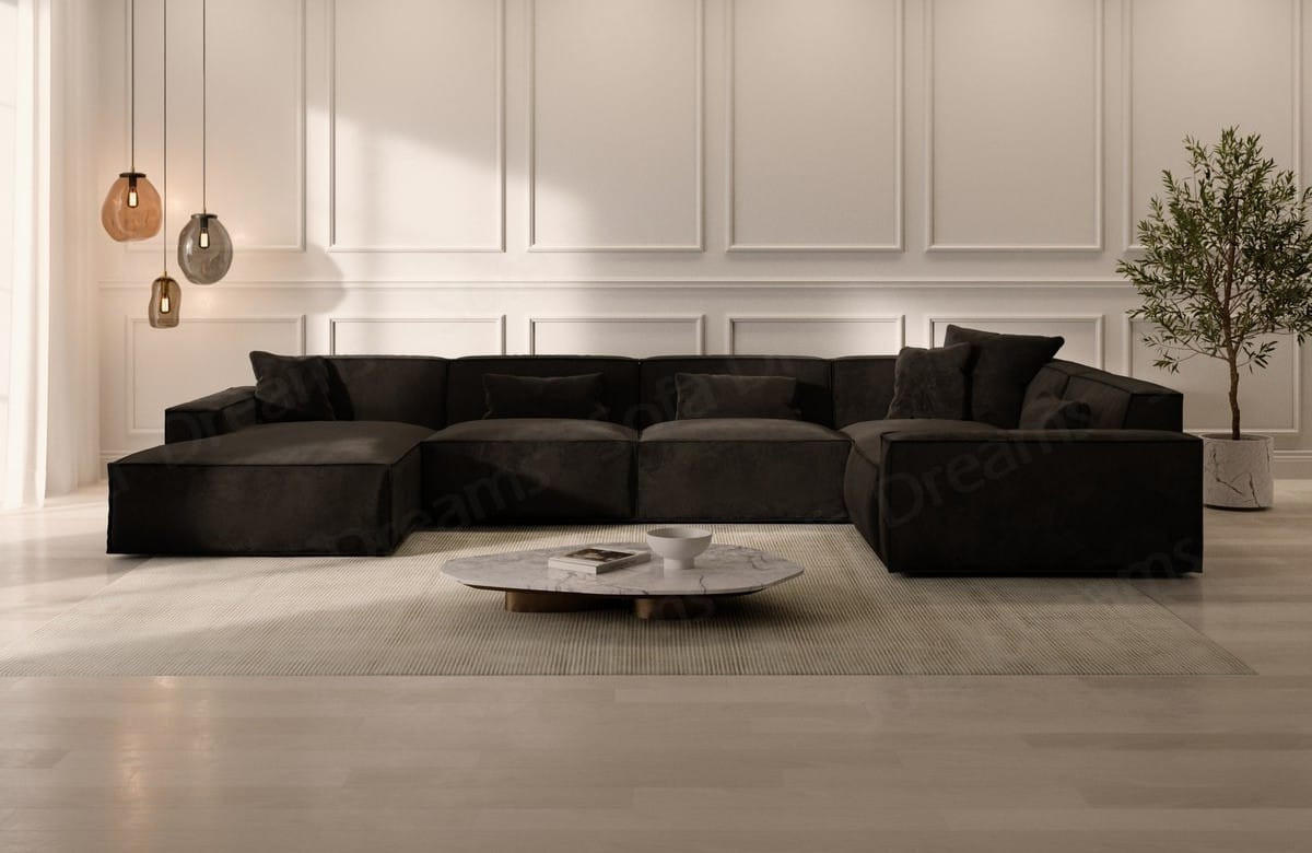WOHNLANDSCHAFT Beluga Schwarz Samtstoff - Schwarz, Kunststoff (313/73/181cm)