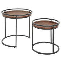 BEISTELLTISCH - 2er-Set - rund - Metall / Spanplatte - Walnussfarben/Schwarz, Holzwerkstoff/Metall (50/50/54cm) - home24