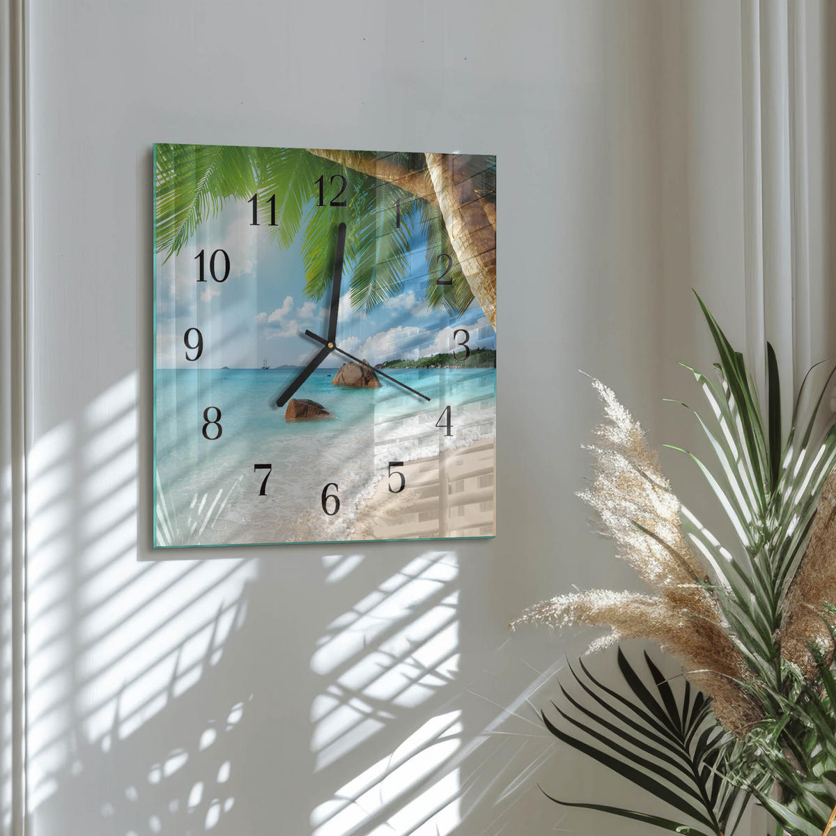 WANDUHR 30x30 cm - Insel - Blau, Glas (30/30/0.4cm) - TULUP