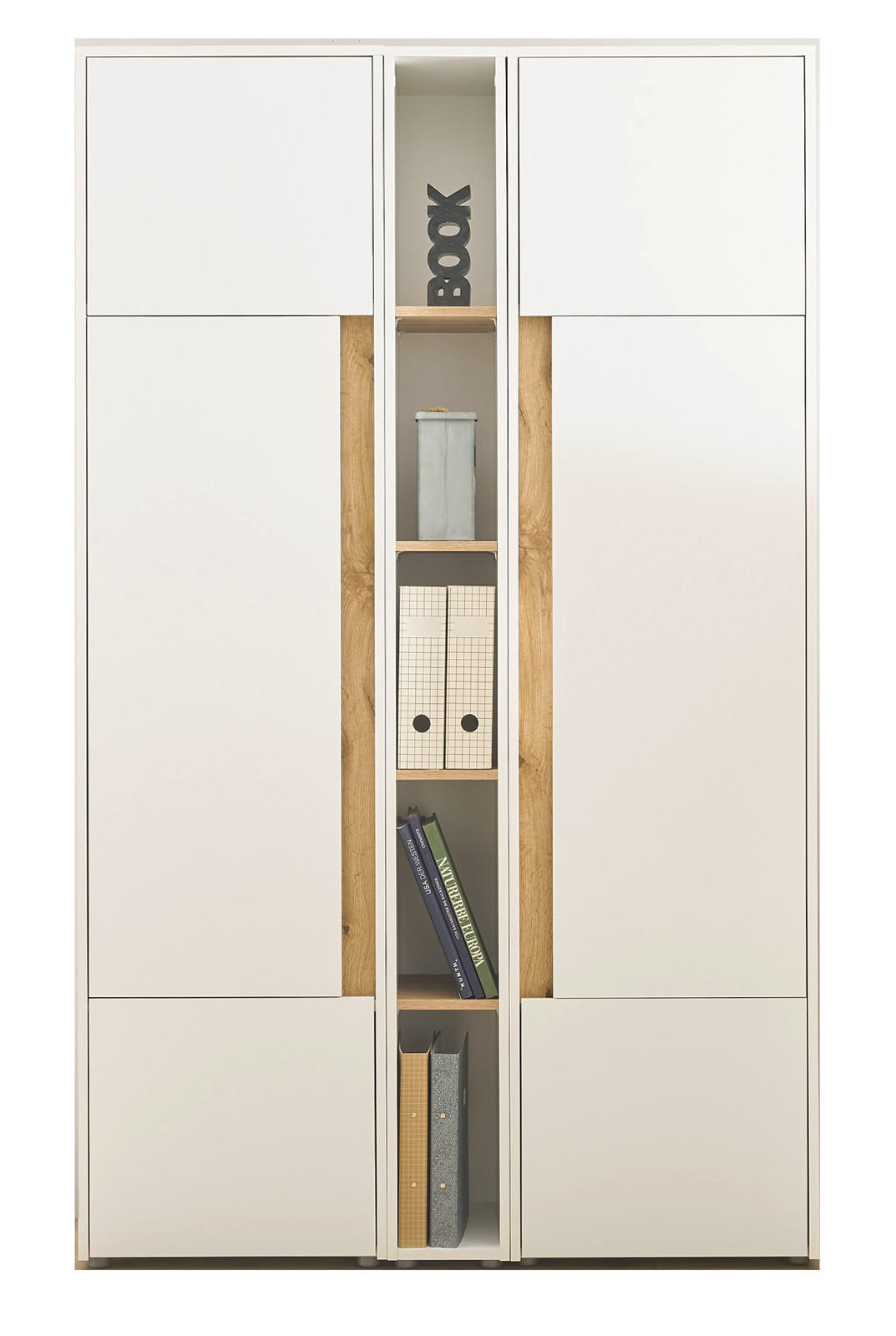 AKTENSCHRANK Set 3-teilig weiß matt, Eiche Wotan 120 x 200 cm, Schrank-Regal-Kombination mit 15 Fächern - Eichefarben/Silberfarben, Holzwerkstoff/Kunststoff (120/200/40cm) - Furn.Design