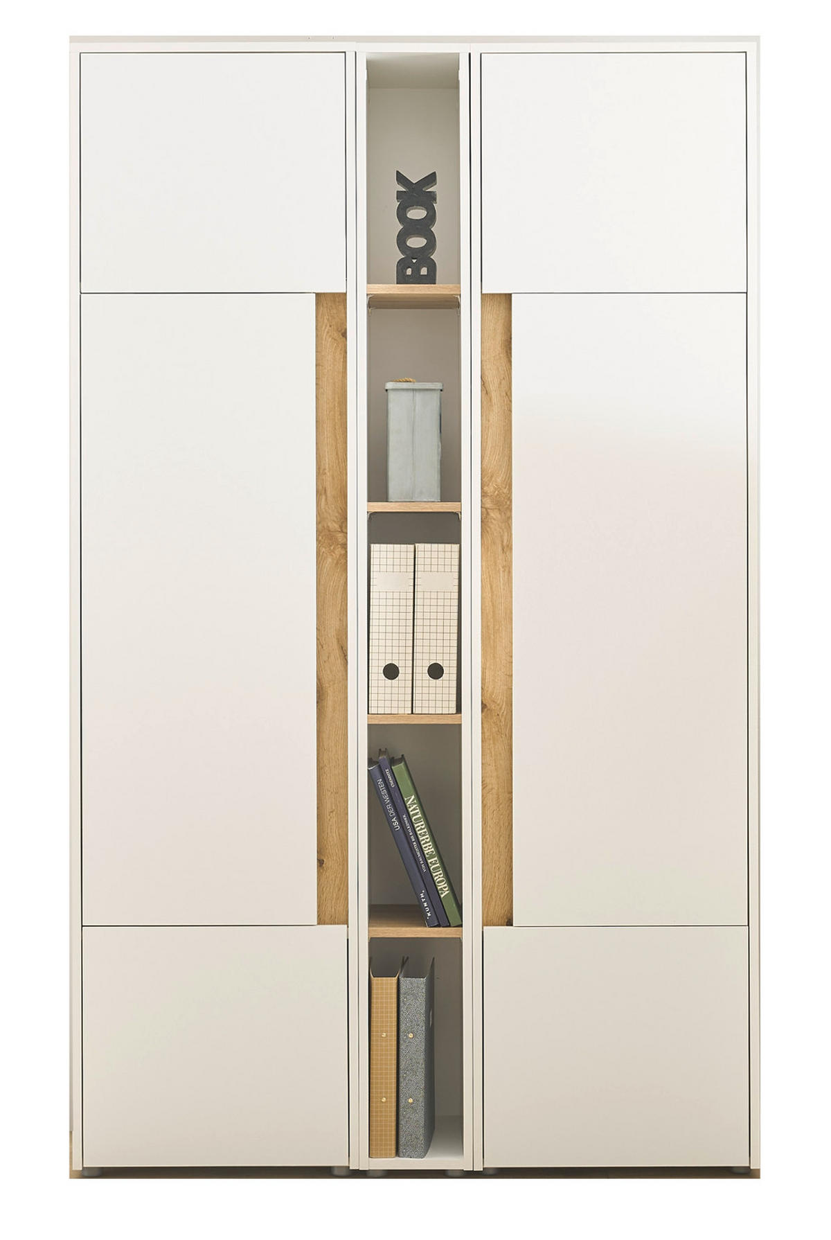 AKTENSCHRANK Set 3-teilig weiß matt, Eiche Wotan 120 x 200 cm, Schrank-Regal-Kombination mit 15 Fächern - Eichefarben/Silberfarben, Holzwerkstoff/Kunststoff (120/200/40cm) - Furn.Design
