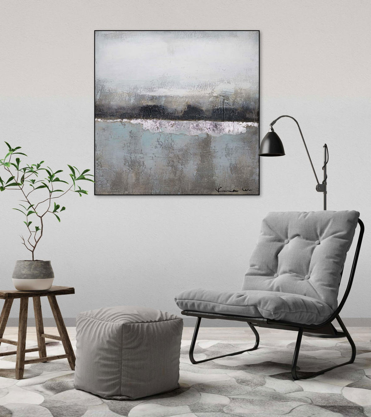 ACRYLBILD HANDGEMALT 80/80 cm - Grau, Holz/Textil (80/80cm) - KUNSTLOFT