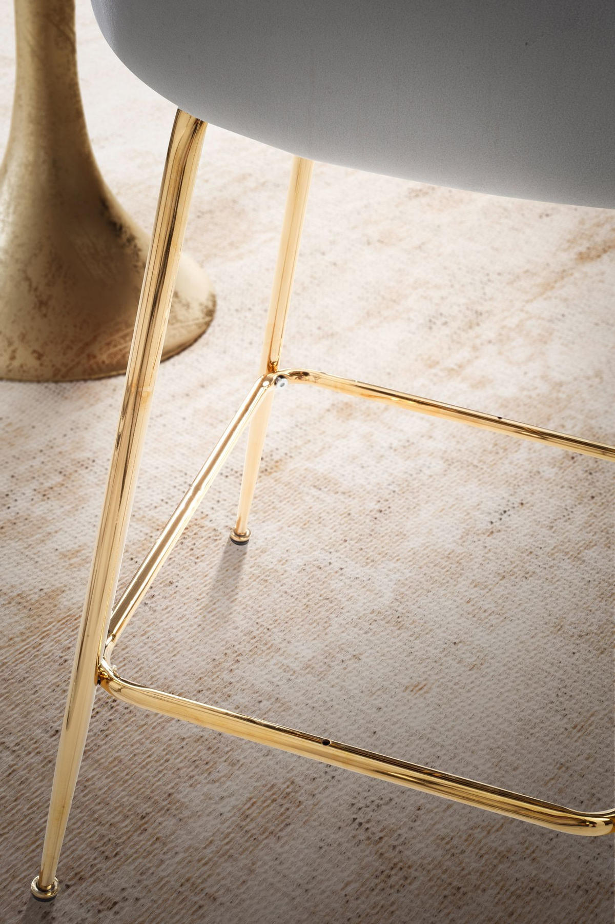 BARHOCKER 2er Set Samt Lehne Goldgestell Skandi-Stil Gepolstert, Grau 50x50x102 cm - Goldfarben/Grau, Textil/Metall (50/102/50cm) - KADIMA DESIGN