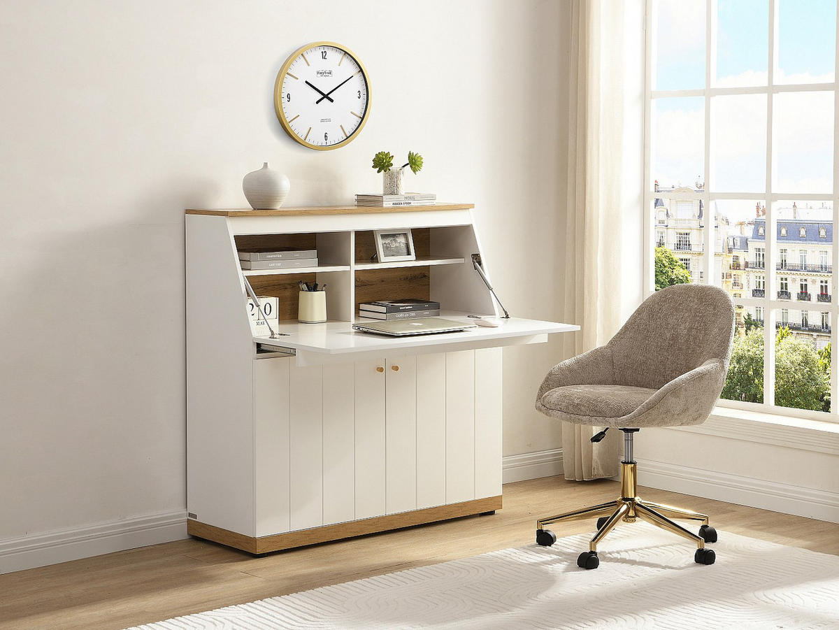 SEKRETÄR - MDF - Weiß & Natur - DUTASI - Naturfarben, Holz (105/40/110cm) - Vente-Unique