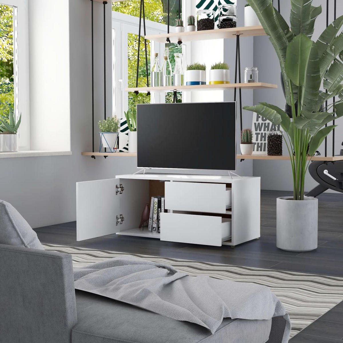 TV-SCHRANK Weiß 80x34x36 cm Holzwerkstoff - Weiß, Holzwerkstoff (80/36/34cm) - furnicato
