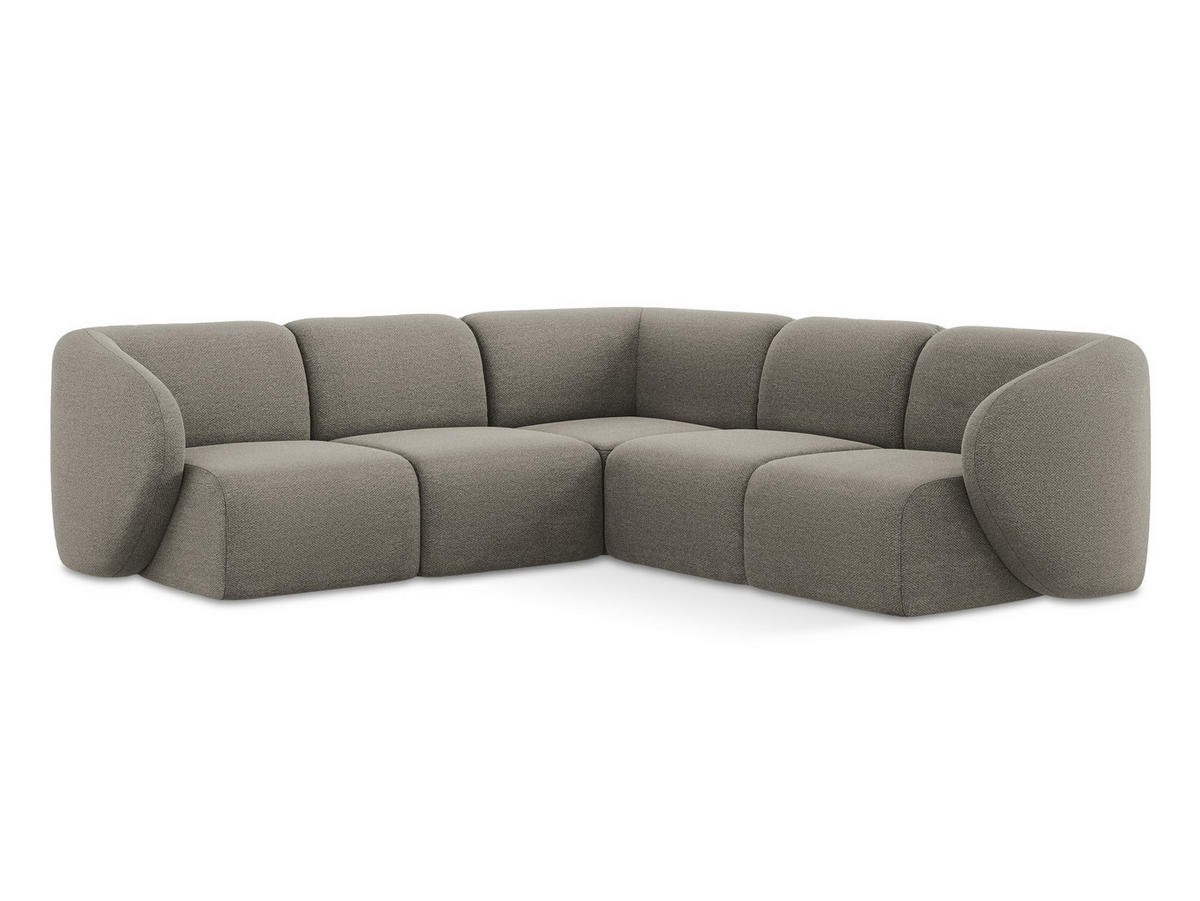 ECKSOFA Bouclé Stoff Grau - Schwarz/Grau, Holzwerkstoff/Kunststoff (251/251cm) - Makamii