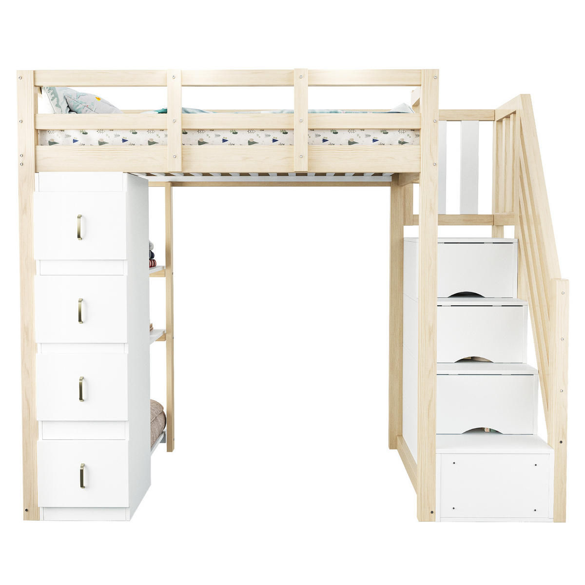 HOCHBETT mit 4 Schubladen und Regal 90x200 cm Naturholzfarbe - Naturfarben, Holzwerkstoff (90/200cm) - Beauniv