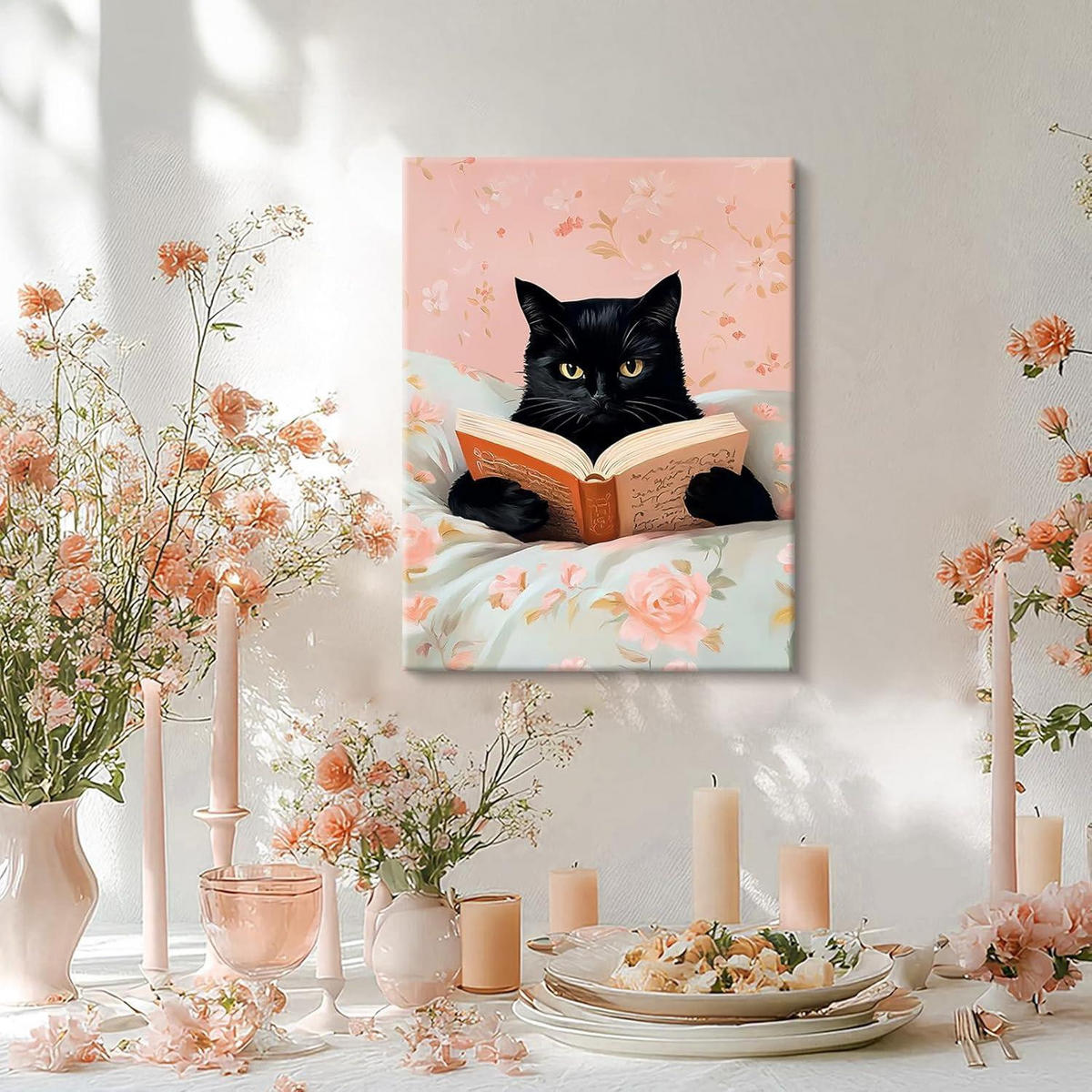 LEINWANDBILD Schwarze Katze mit Buch 30 x 40 cm - Schwarz, Textil (40/0.5cm)