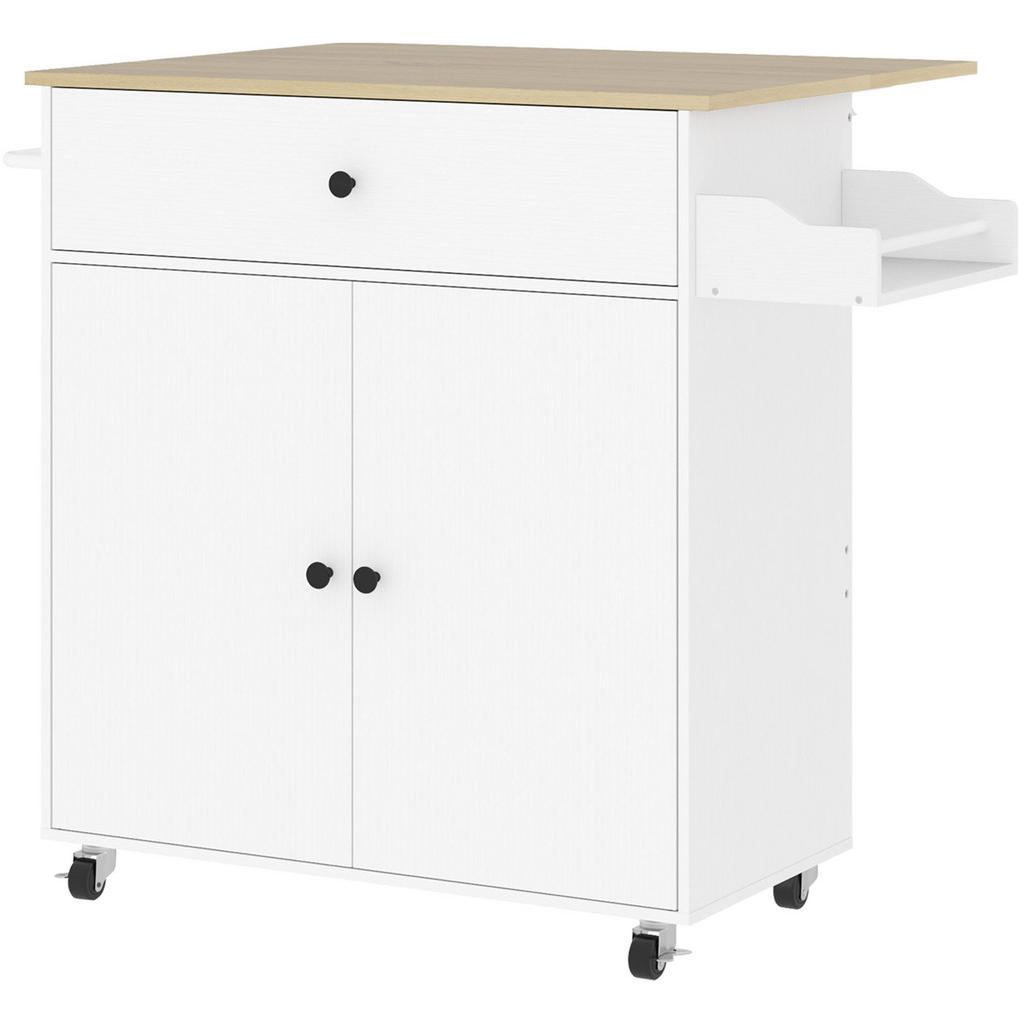 OKWISH KUCHYŇSKÝ vozík 106/42/87 cm bílý z MDF s výklopnou pracovní deskou a úložným prostorem