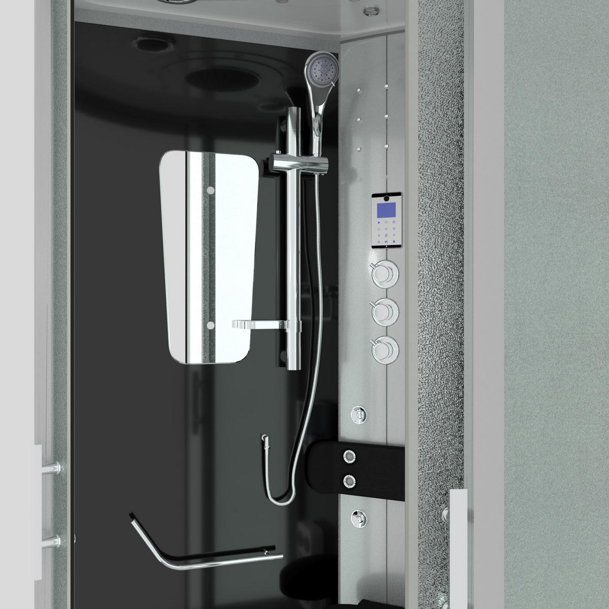 DUSCHKABINE Dusche D46-13M1-EC Schwarz 90x90 - Schwarz, Glas/Kunststoff (90/90/215cm) - AcquaVapore by Sandra Jentho